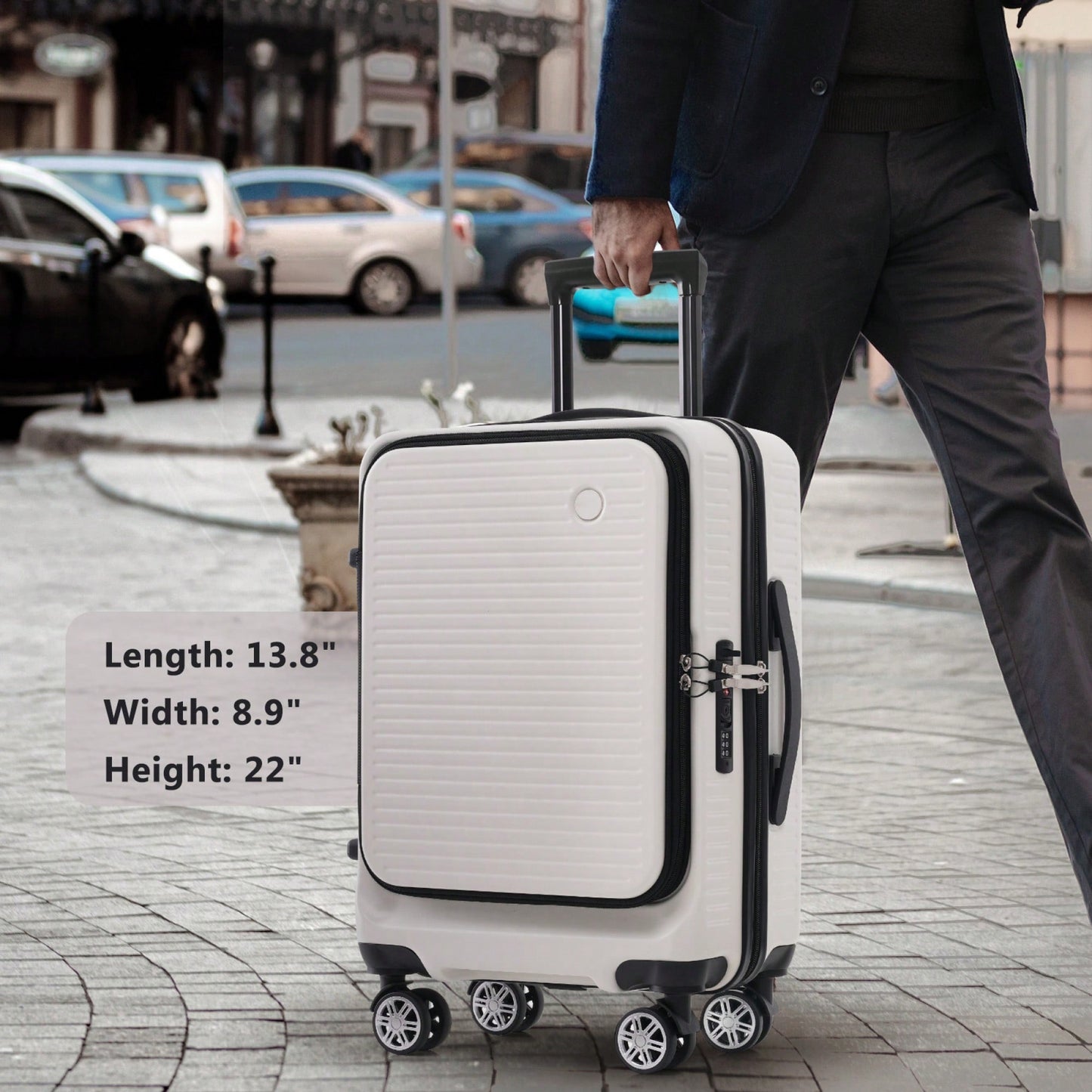 Lightweight 20 Inch Carry-On Luggage With Front Pocket USB Port And TSA Combination Lock, Ideal For Short Business Trips