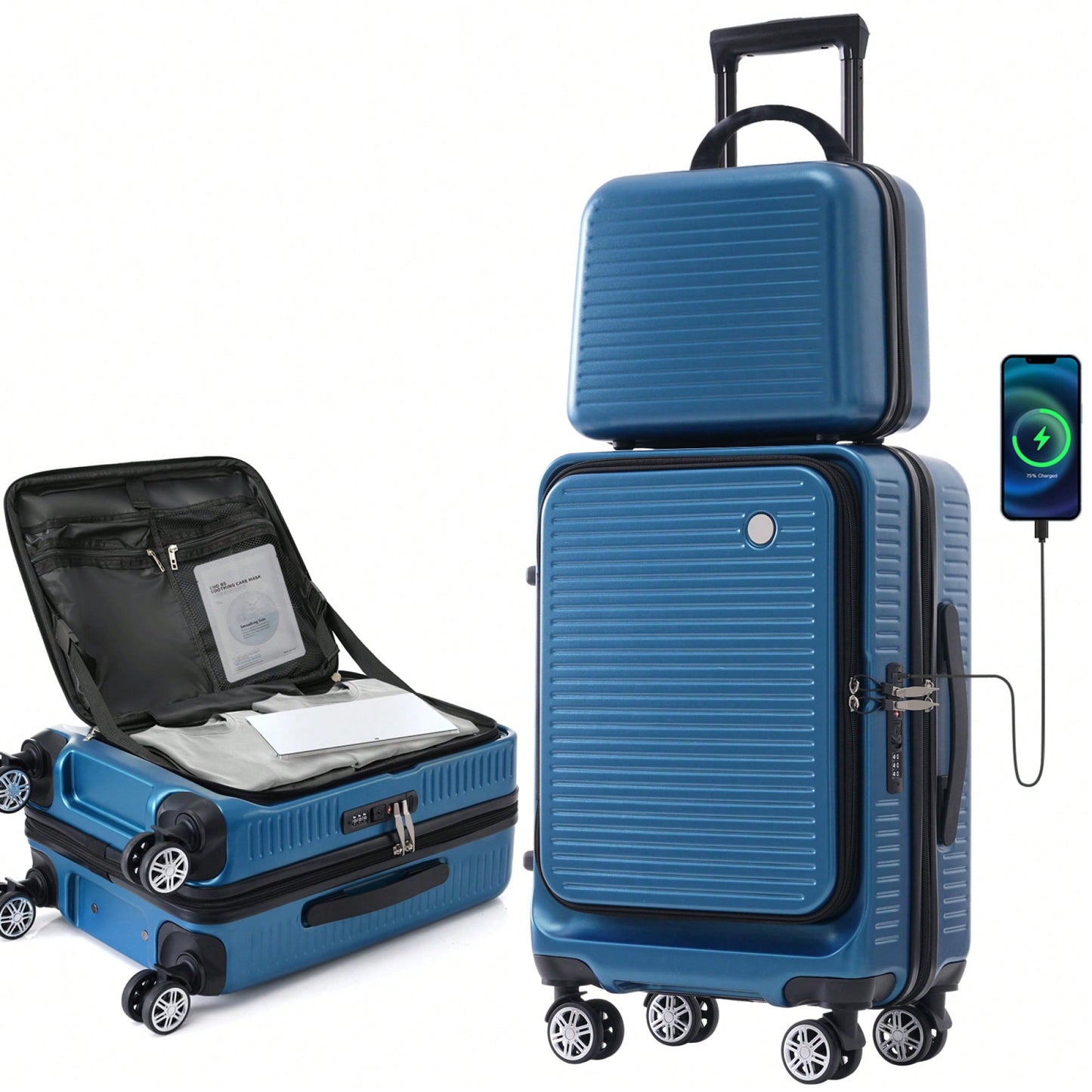 Lightweight 20 Inch Carry-On Luggage With Front Pocket USB Port And TSA Combination Lock, Ideal For Short Business Trips