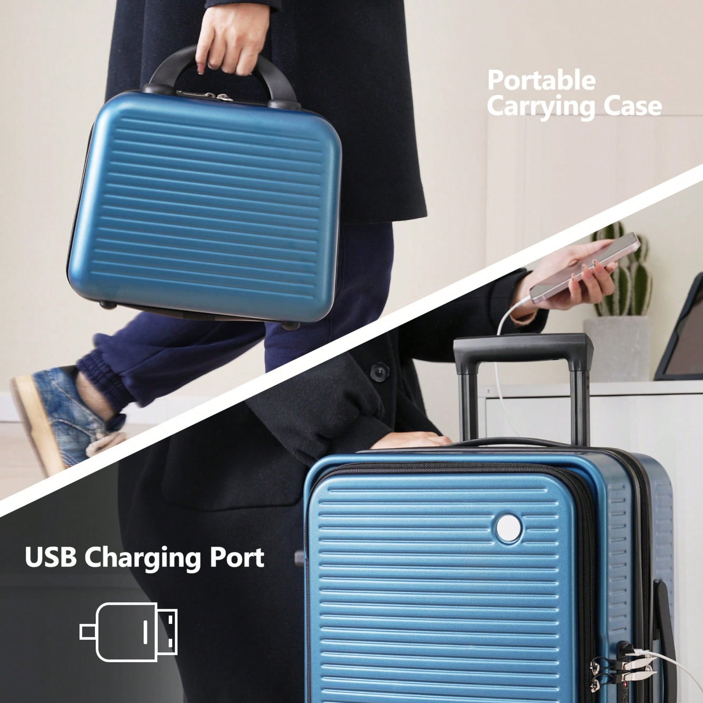 Lightweight 20 Inch Carry-On Luggage With Front Pocket USB Port And TSA Combination Lock, Ideal For Short Business Trips
