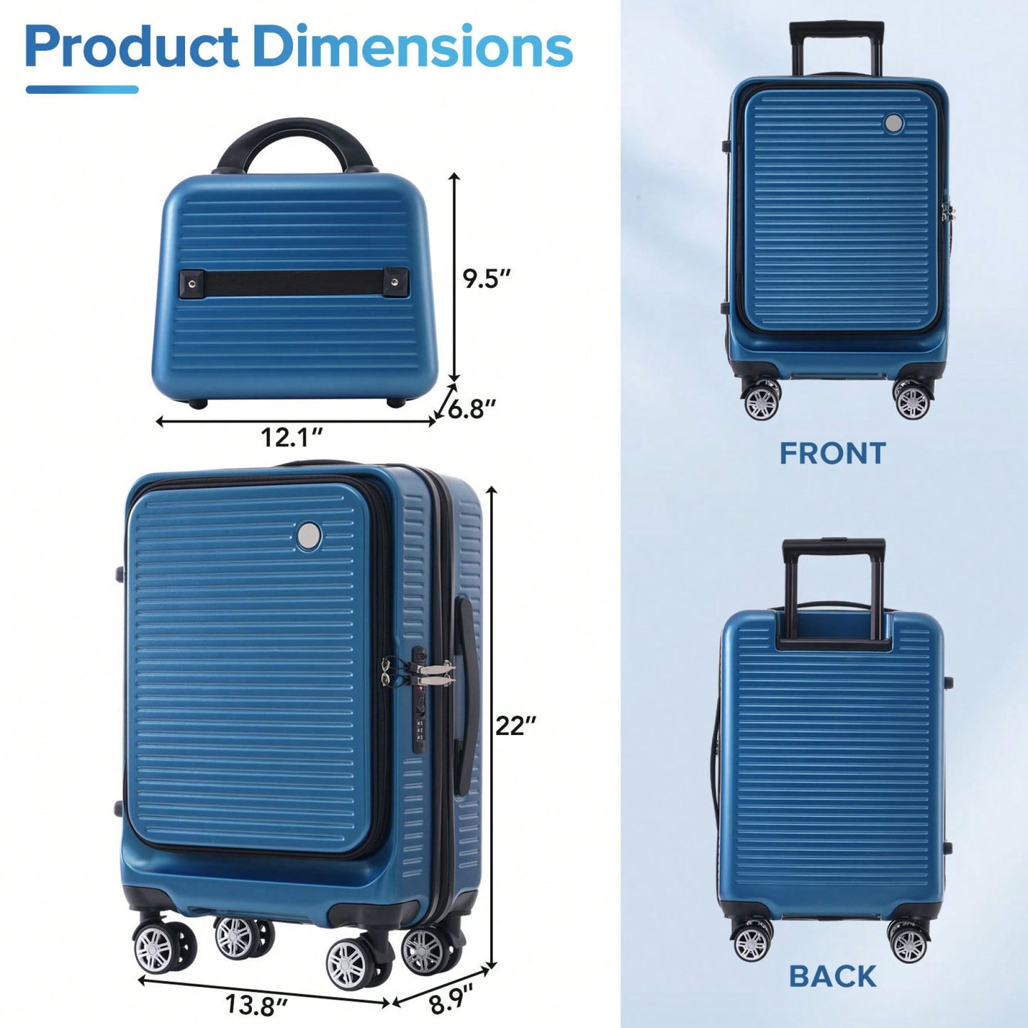 Lightweight 20 Inch Carry-On Luggage With Front Pocket USB Port And TSA Combination Lock, Ideal For Short Business Trips