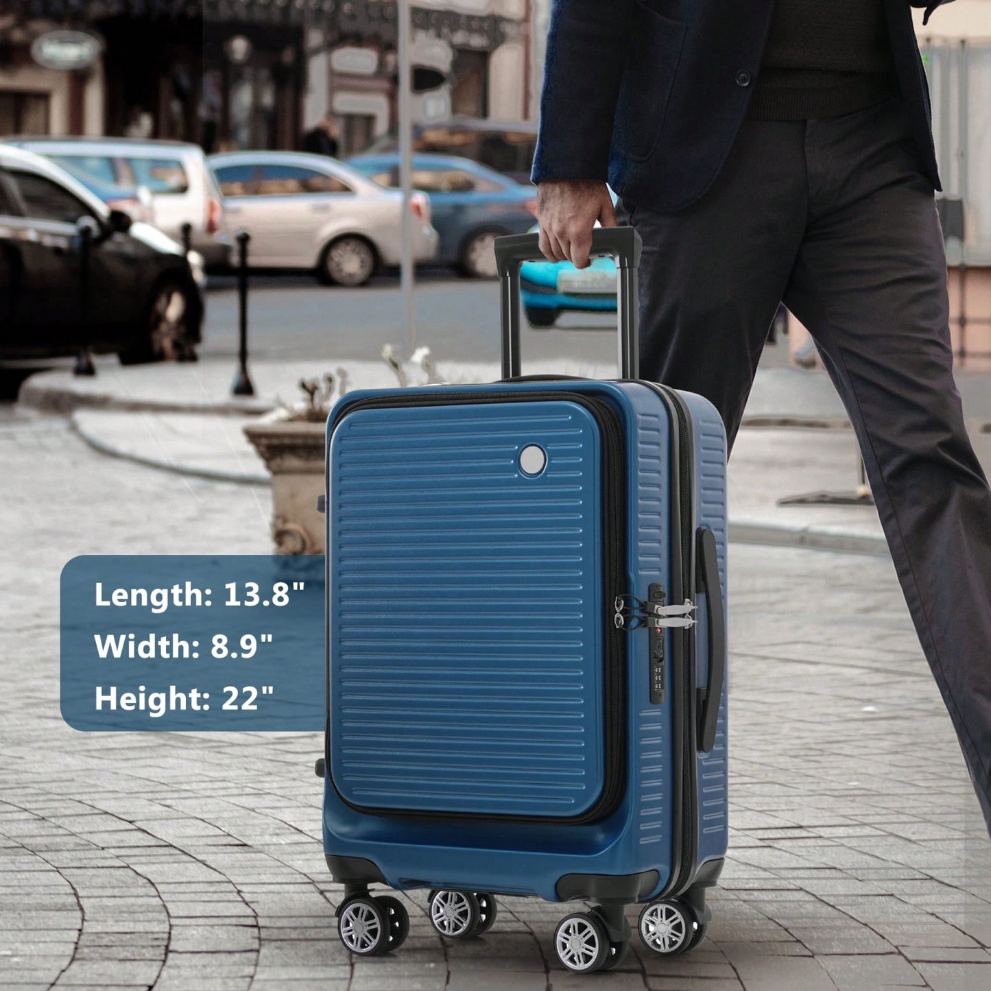 Lightweight 20 Inch Carry-On Luggage With Front Pocket USB Port And TSA Combination Lock, Ideal For Short Business Trips