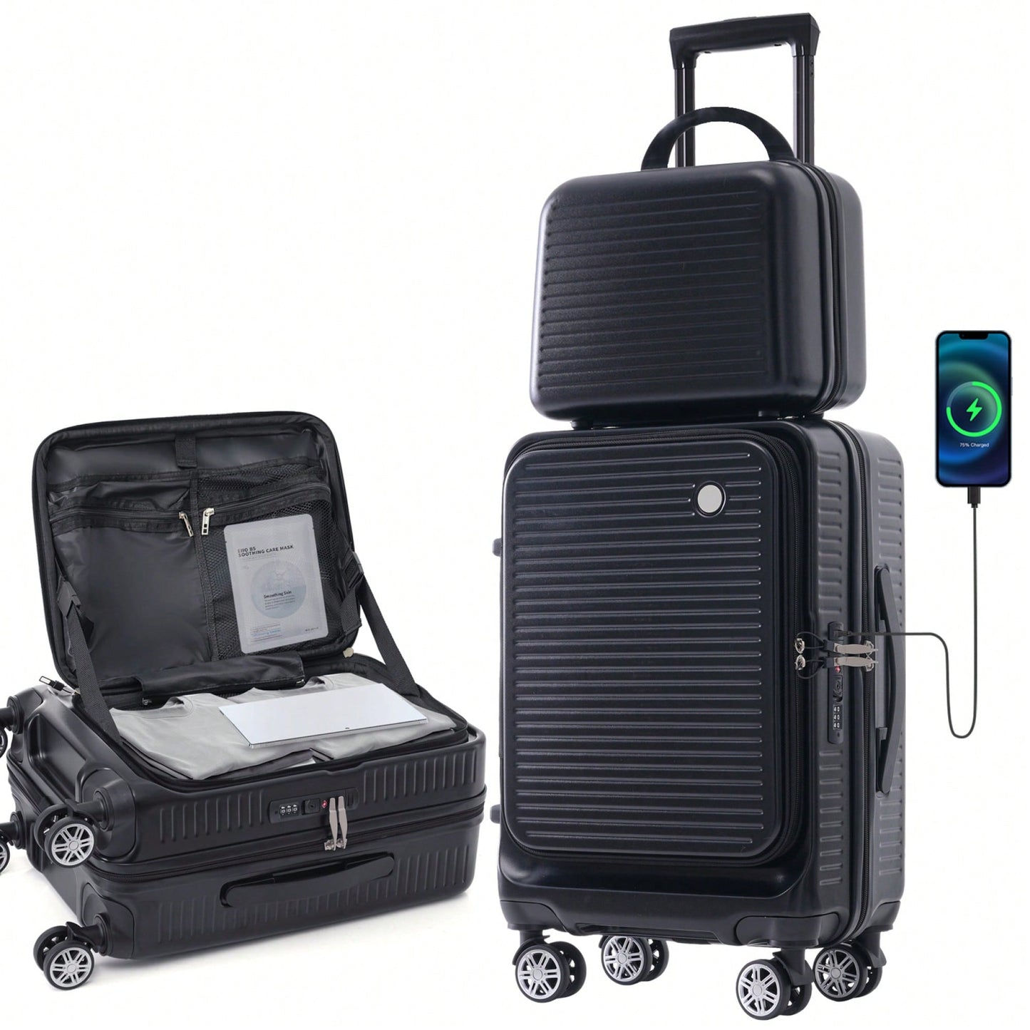 Lightweight 20 Inch Carry-On Luggage With Front Pocket USB Port And TSA Combination Lock, Ideal For Short Business Trips