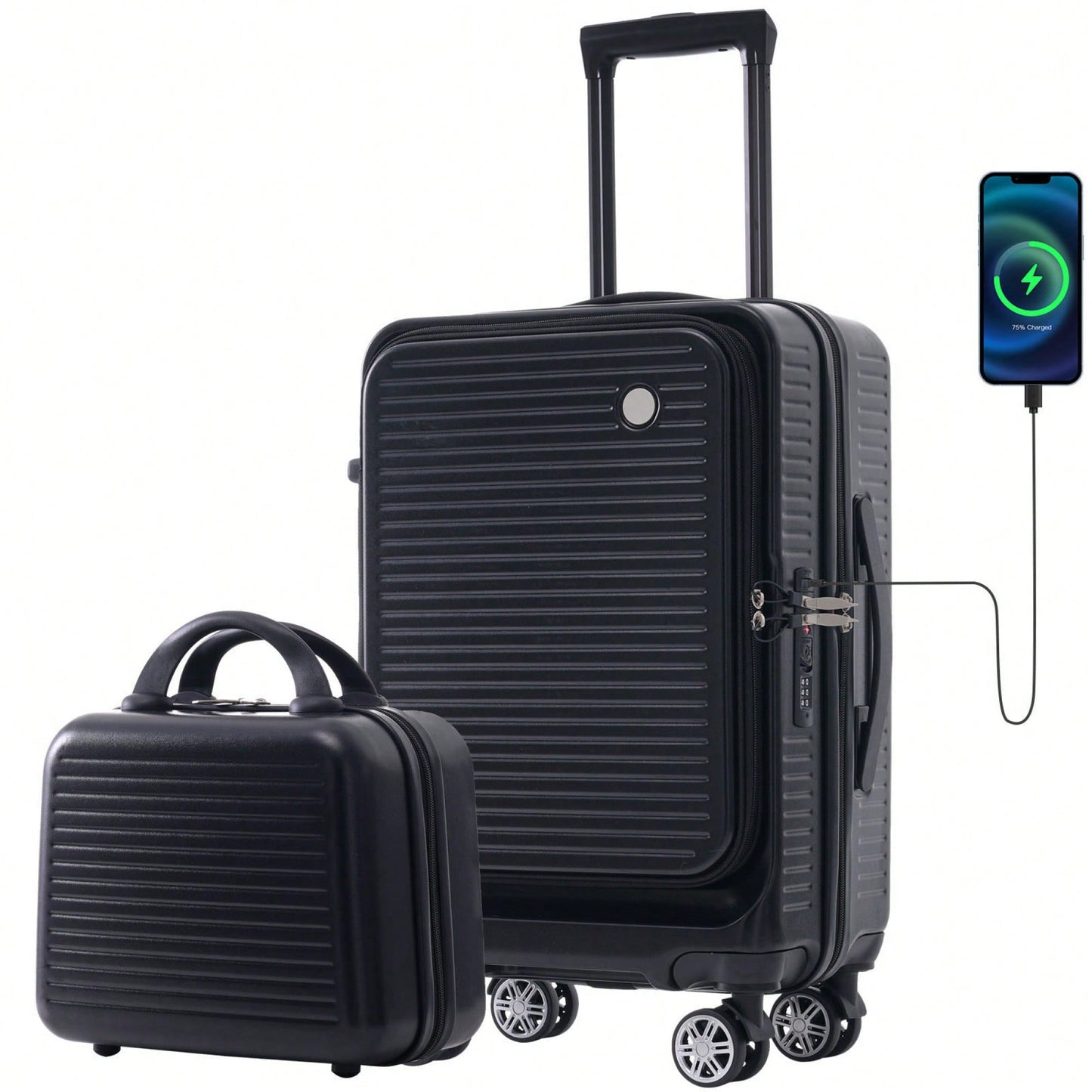 Lightweight 20 Inch Carry-On Luggage With Front Pocket USB Port And TSA Combination Lock, Ideal For Short Business Trips