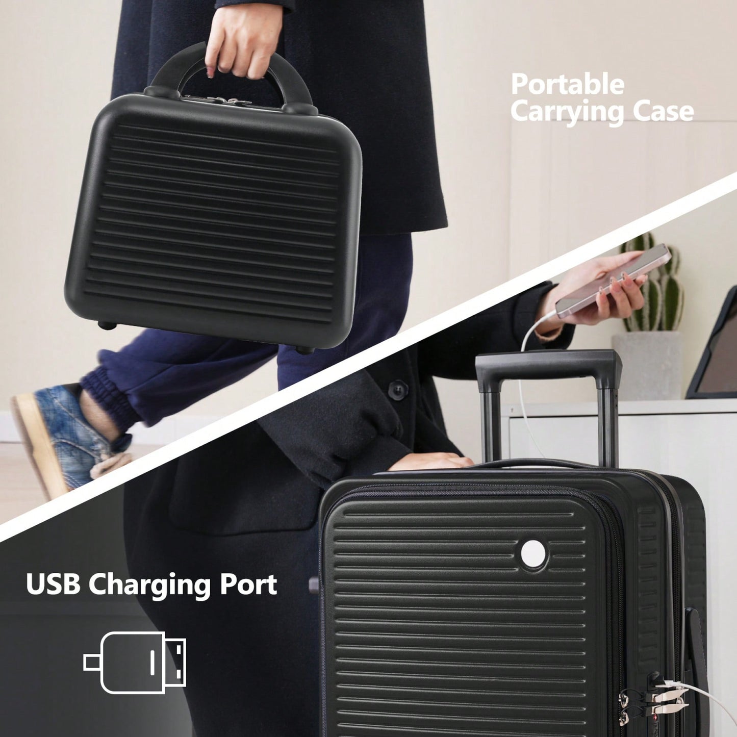 Lightweight 20 Inch Carry-On Luggage With Front Pocket USB Port And TSA Combination Lock, Ideal For Short Business Trips