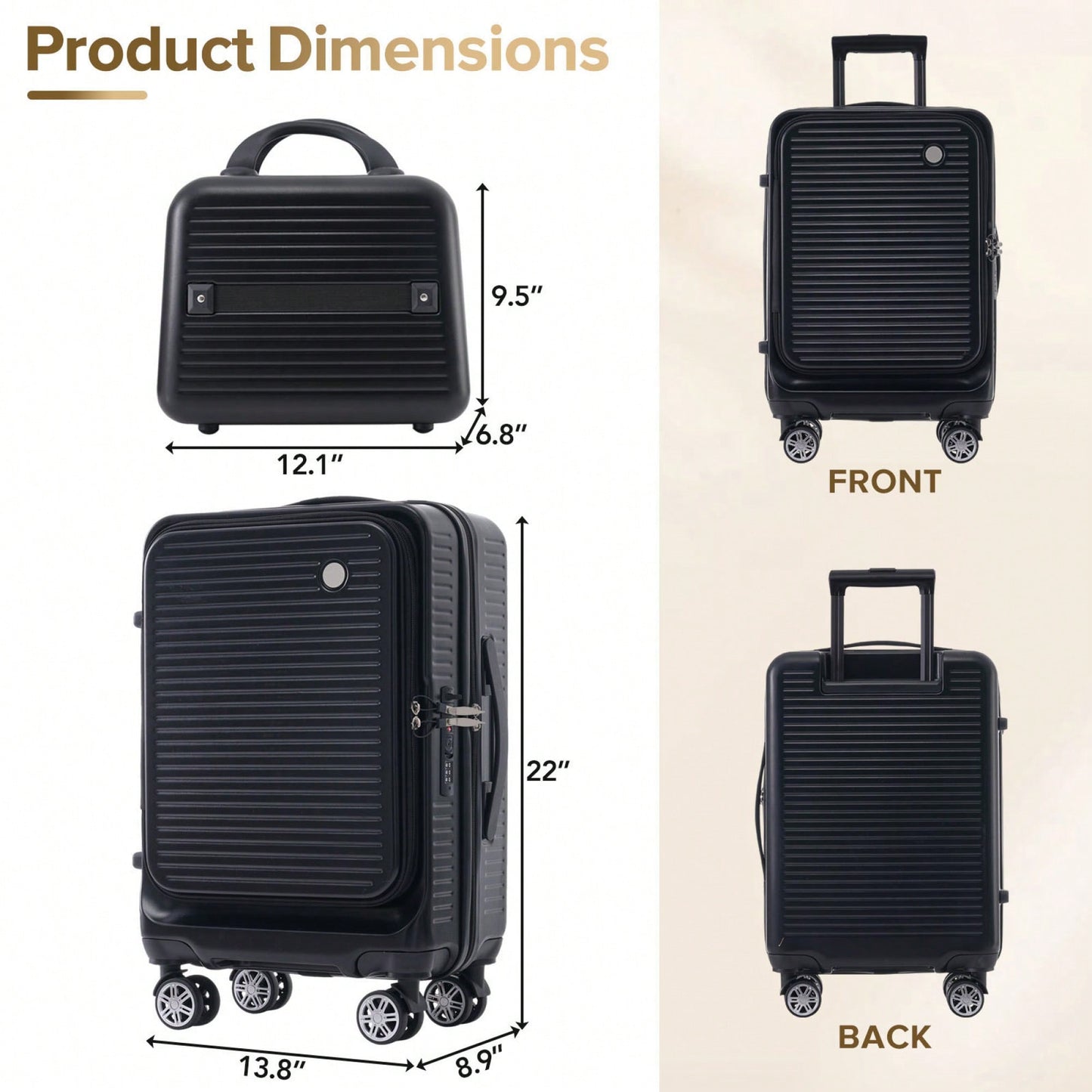 Lightweight 20 Inch Carry-On Luggage With Front Pocket USB Port And TSA Combination Lock, Ideal For Short Business Trips