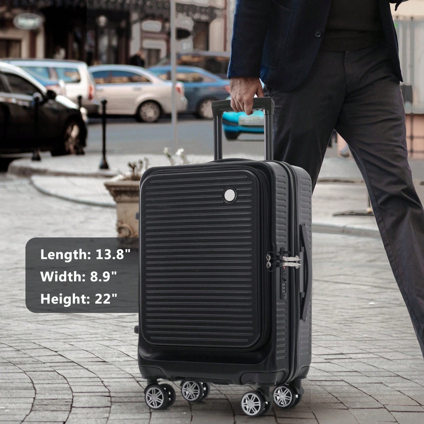 Lightweight 20 Inch Carry-On Luggage With Front Pocket USB Port And TSA Combination Lock, Ideal For Short Business Trips