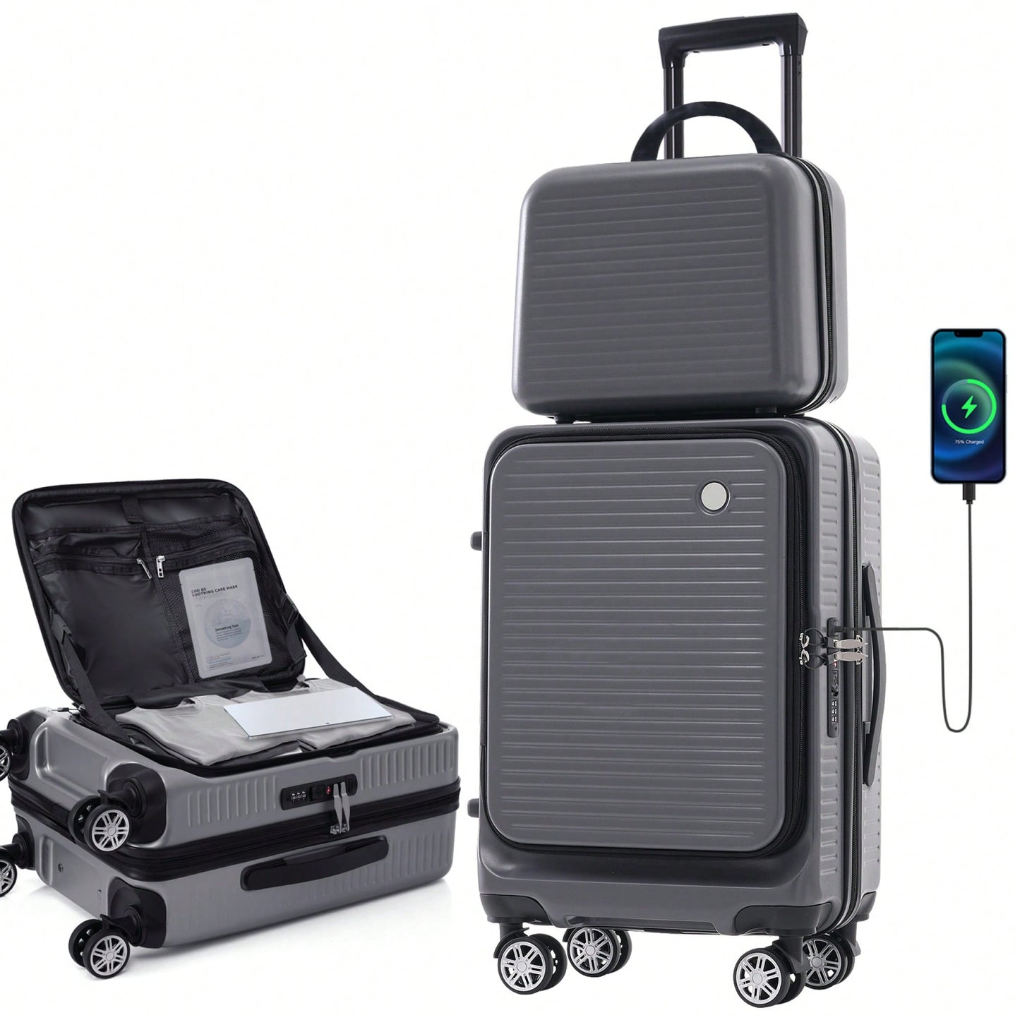 Lightweight 20 Inch Carry-On Luggage With Front Pocket USB Port And TSA Combination Lock, Ideal For Short Business Trips
