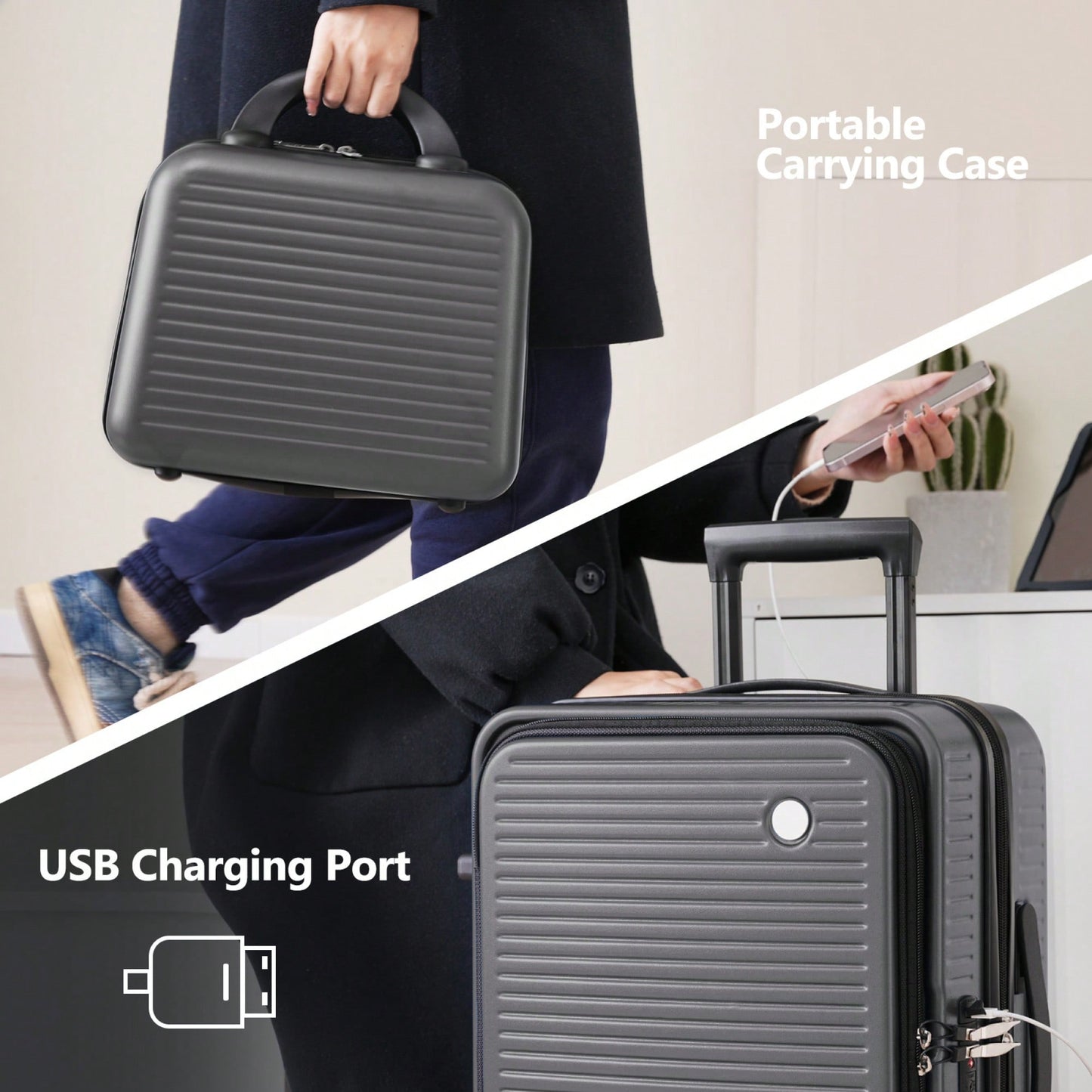Lightweight 20 Inch Carry-On Luggage With Front Pocket USB Port And TSA Combination Lock, Ideal For Short Business Trips