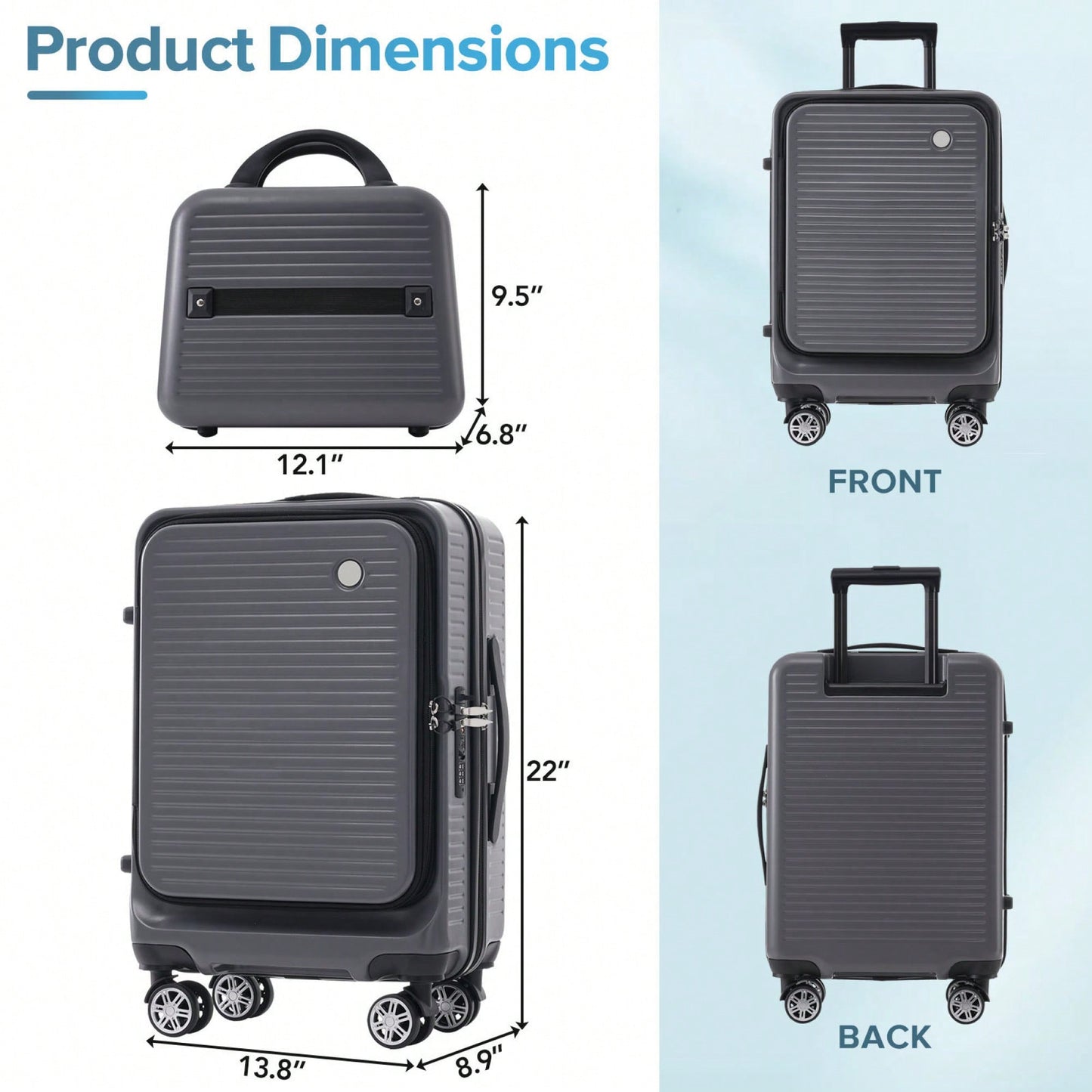 Lightweight 20 Inch Carry-On Luggage With Front Pocket USB Port And TSA Combination Lock, Ideal For Short Business Trips
