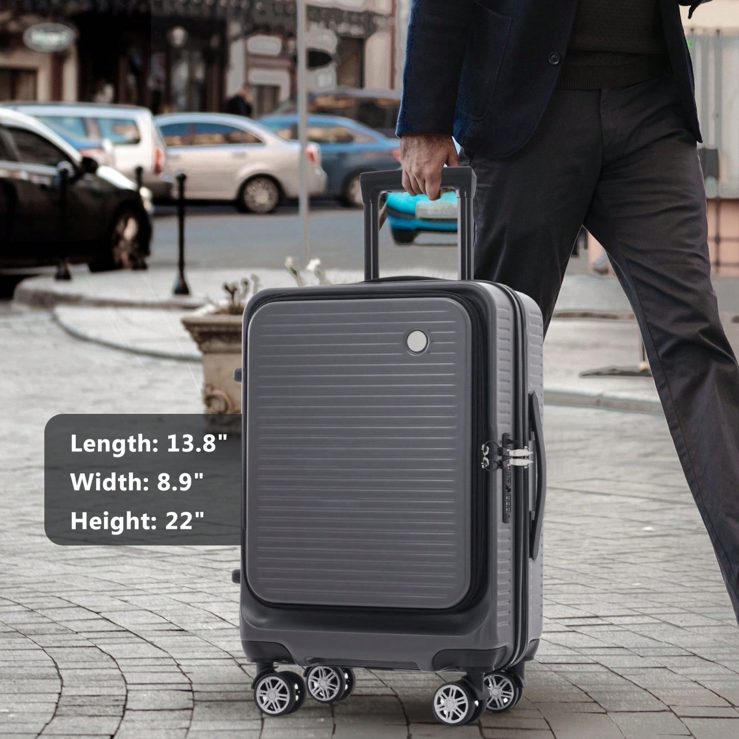 Lightweight 20 Inch Carry-On Luggage With Front Pocket USB Port And TSA Combination Lock, Ideal For Short Business Trips