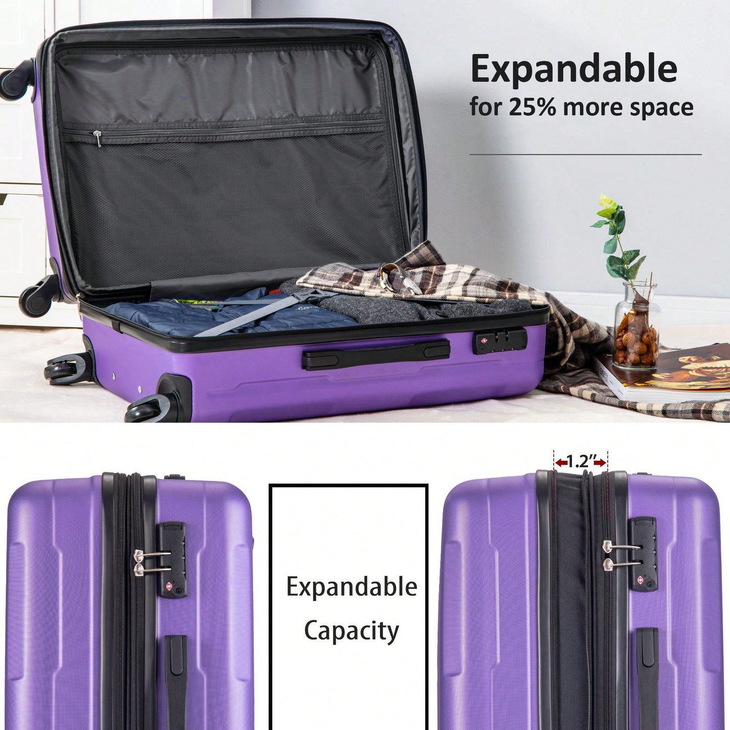 Expandable Lightweight 2-Piece Luggage Set With TSA Lock 20inch And 24inch Hard Shell Suitcases With 360° Spinner Wheels