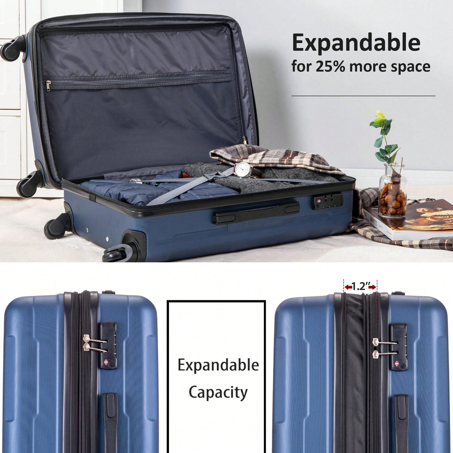 Expandable Lightweight 2-Piece Luggage Set With TSA Lock 20inch And 24inch Hard Shell Suitcases With 360° Spinner Wheels