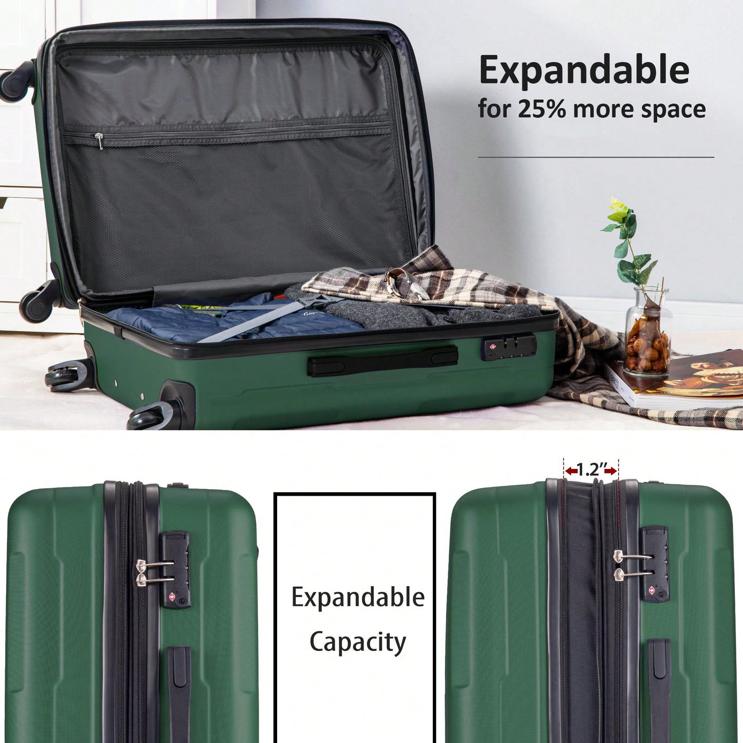 Expandable Lightweight 2-Piece Luggage Set With TSA Lock 20inch And 24inch Hard Shell Suitcases With 360° Spinner Wheels