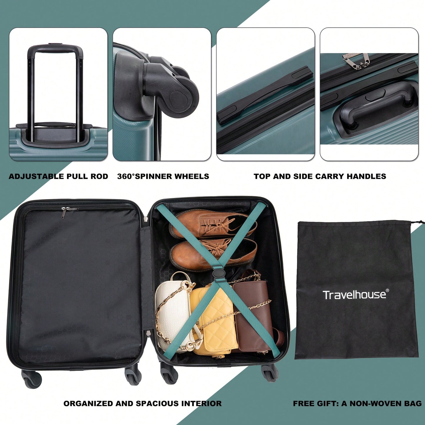 20 Inch Lightweight Spinner Carry On Suitcase with Multi-Color Options and Spacious Interior Free Non-Woven Bag Gift