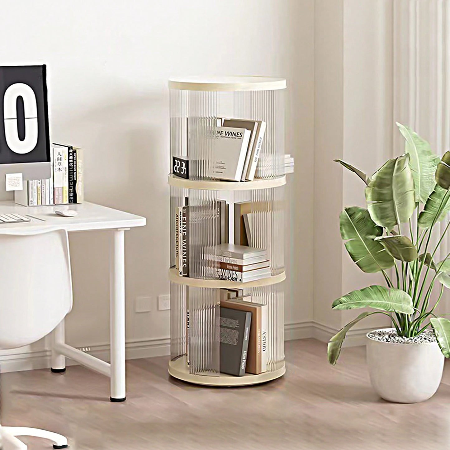 360° Rotating Corner Bookshelf for Kids and Adults Space-Saving 3 Tier Organizer Lightweight Modern Design White