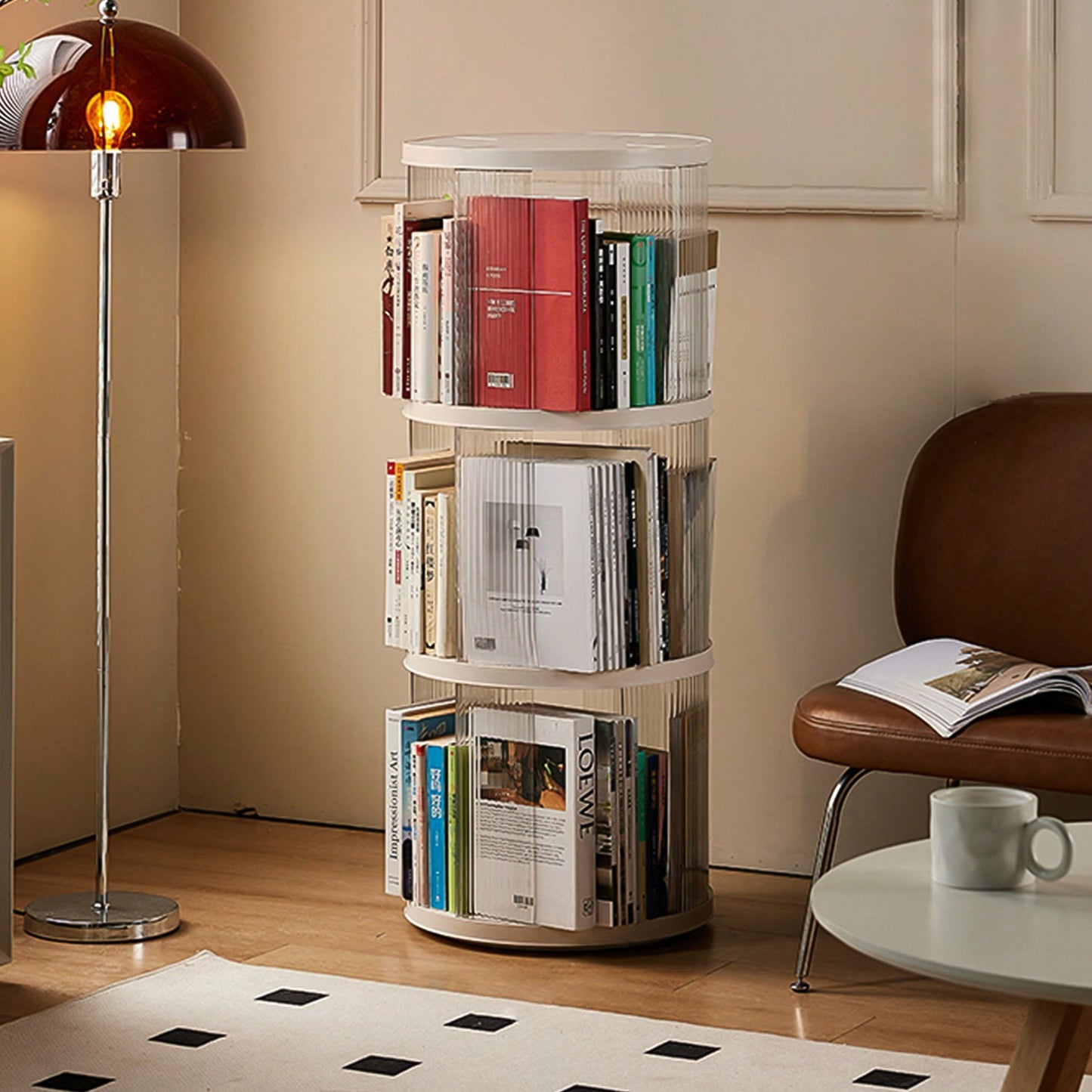360° Rotating Corner Bookshelf for Kids and Adults Space-Saving 3 Tier Organizer Lightweight Modern Design White