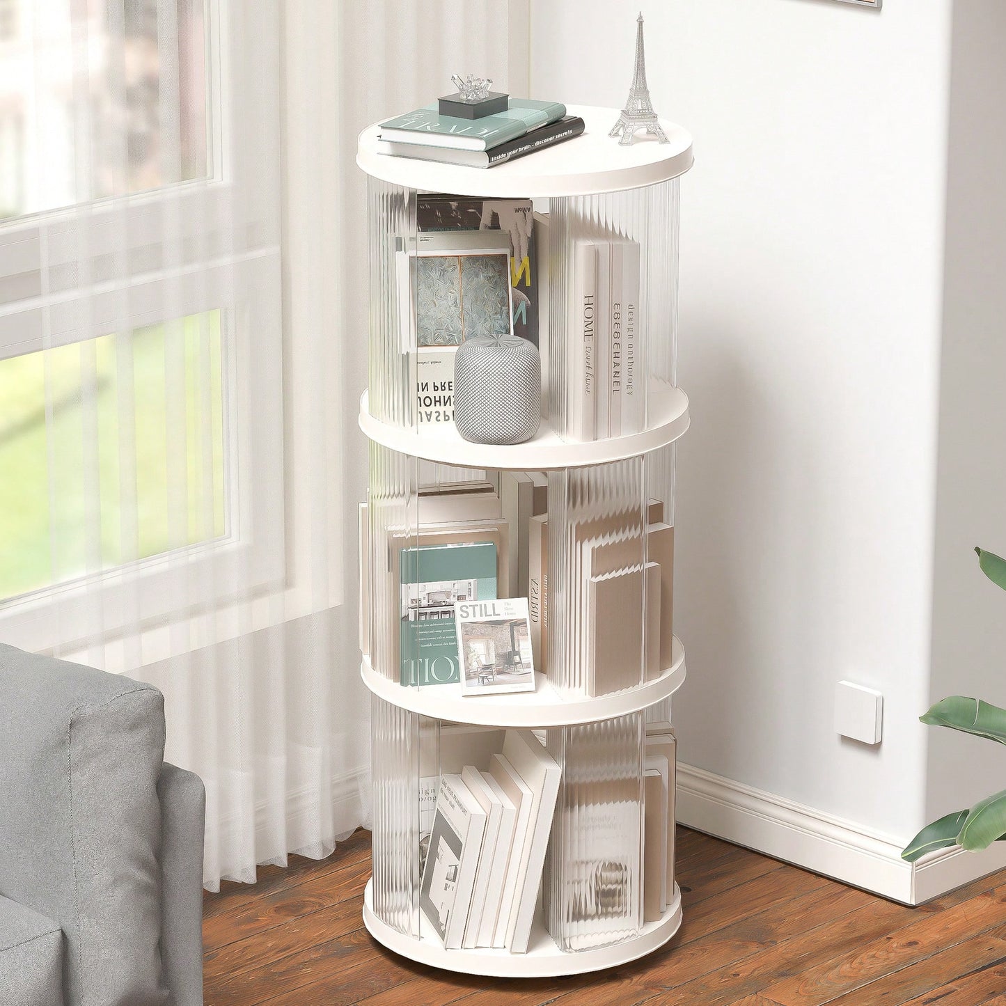 360° Rotating Corner Bookshelf for Kids and Adults Space-Saving 3 Tier Organizer Lightweight Modern Design White