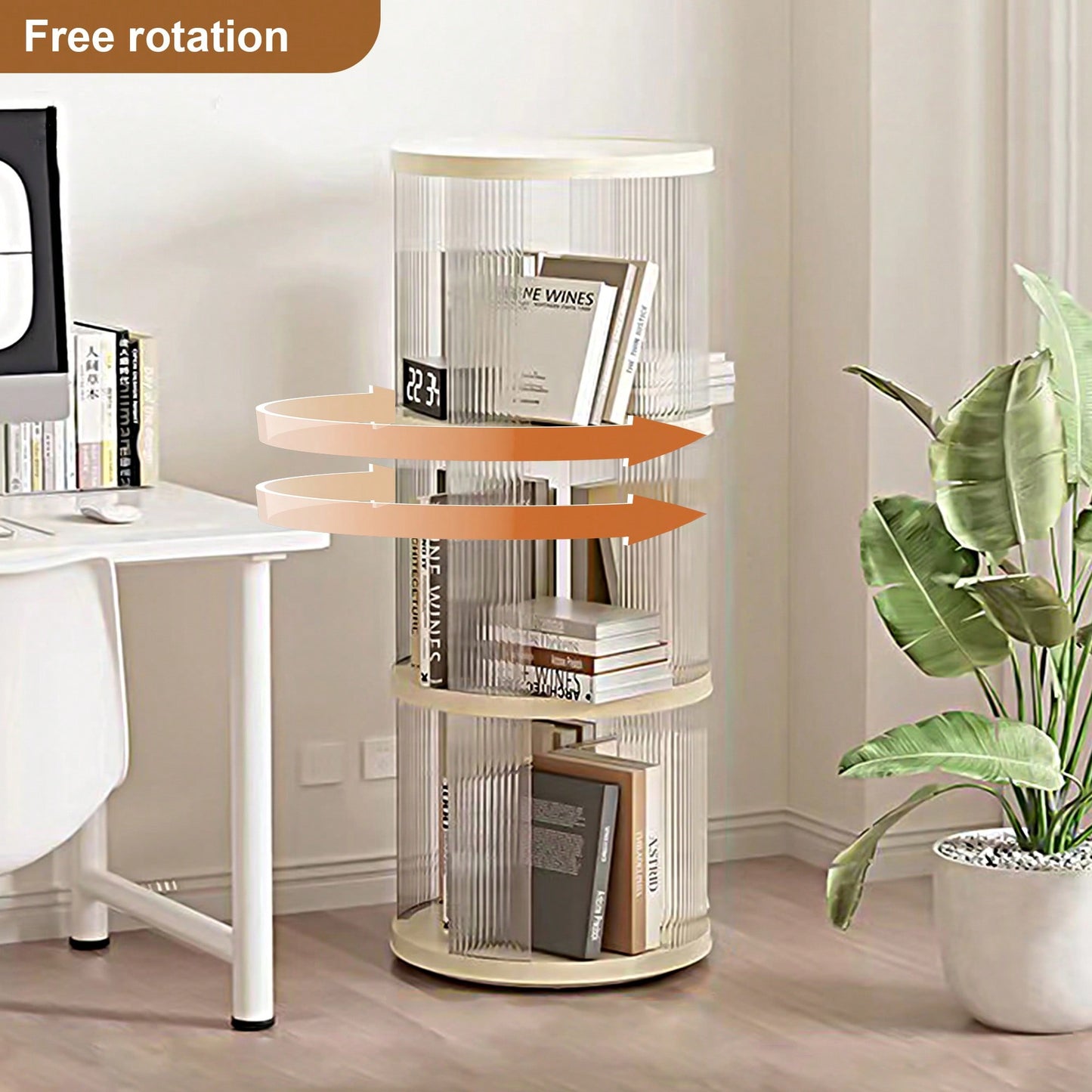 360° Rotating Corner Bookshelf for Kids and Adults Space-Saving 3 Tier Organizer Lightweight Modern Design White