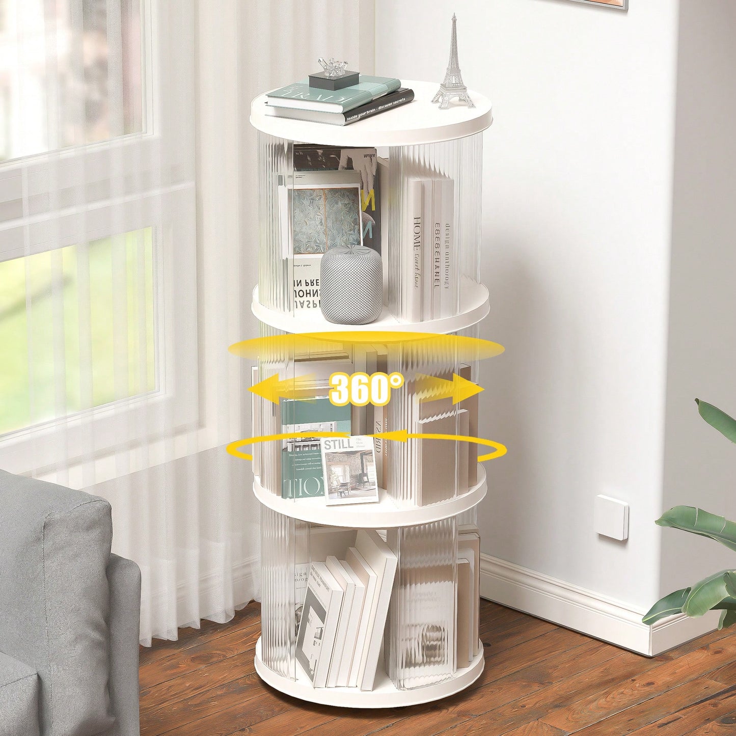 360° Rotating Corner Bookshelf for Kids and Adults Space-Saving 3 Tier Organizer Lightweight Modern Design White