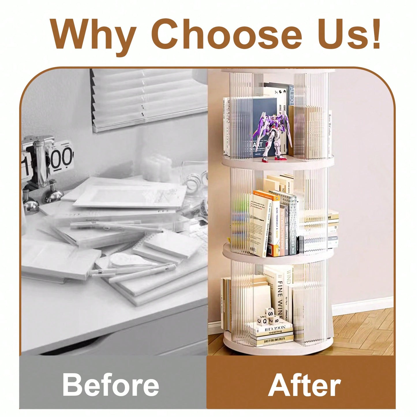 360° Rotating Corner Bookshelf for Kids and Adults Space-Saving 3 Tier Organizer Lightweight Modern Design White