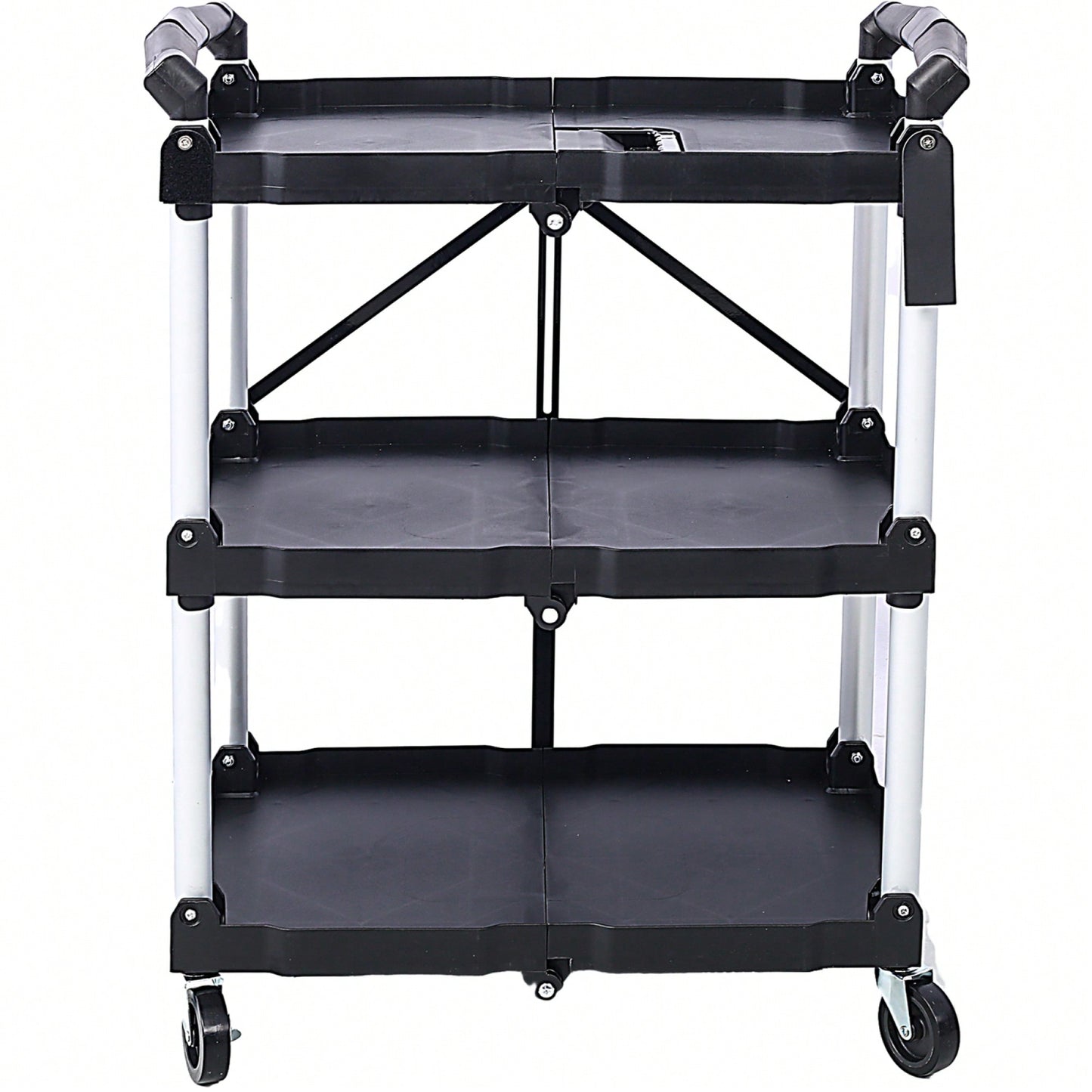 3 Layer Folding Collapsible Service Cart With 150 Lb Load Capacity Portable And Durable Storage Solution For Tools And Equipment