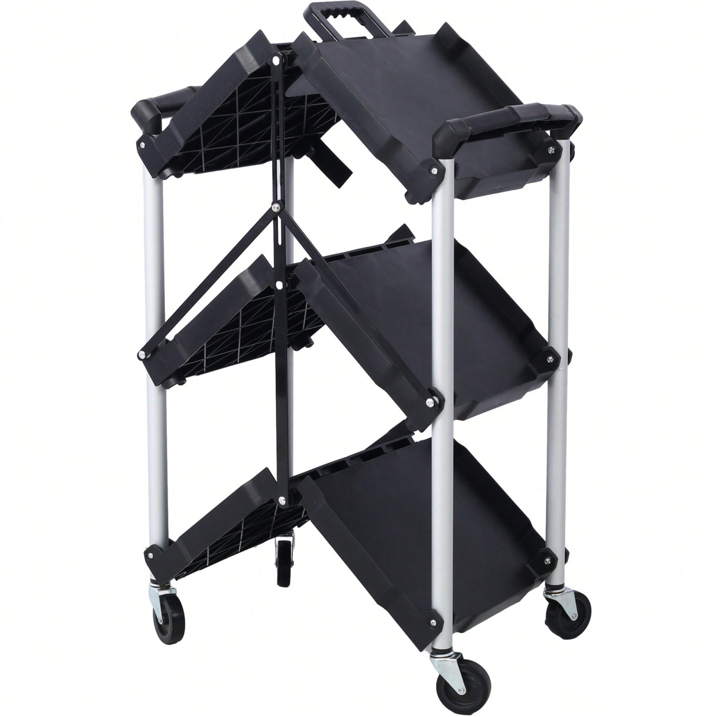 3 Layer Folding Collapsible Service Cart With 150 Lb Load Capacity Portable And Durable Storage Solution For Tools And Equipment