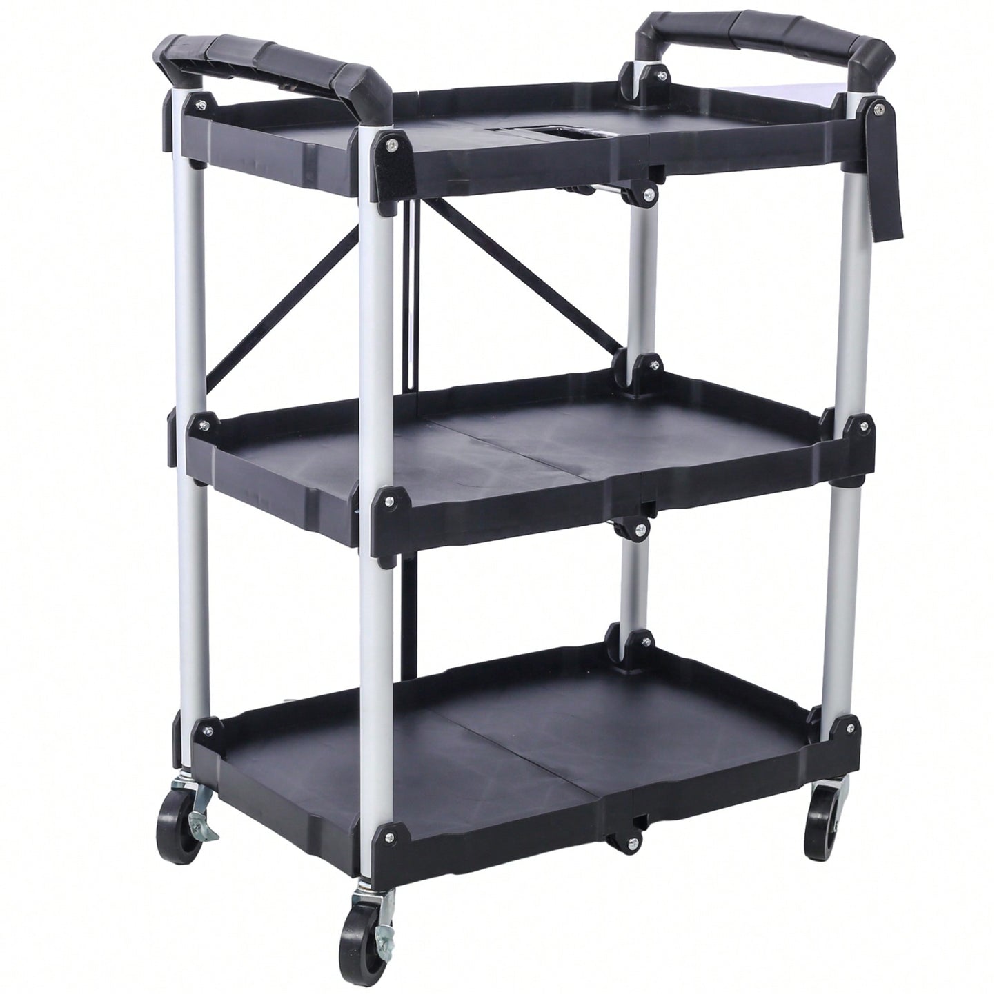 3 Layer Folding Collapsible Service Cart With 150 Lb Load Capacity Portable And Durable Storage Solution For Tools And Equipment