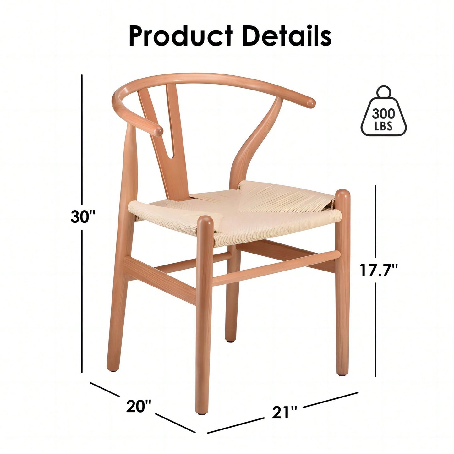 Mid-Century Solid Wood Weave Dining Armchair Set of 2 Ergonomic Wishbone Chairs Fully Assembled for Dining Room