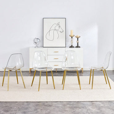 Ergonomic Transparent Dining Chair Set Of 4 With Golden Plating Metal Legs Modern Nordic Design For Makeup And Negotiation Use