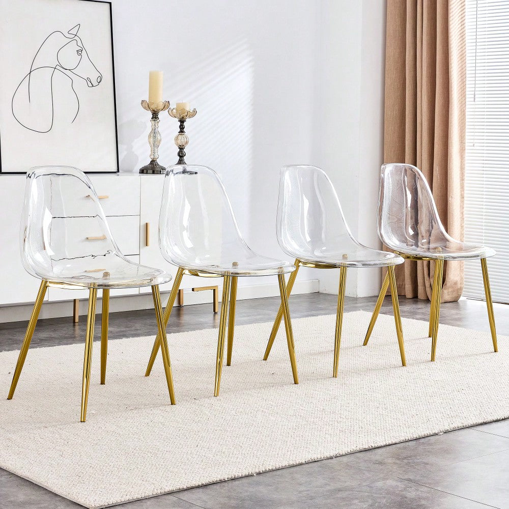Ergonomic Transparent Dining Chair Set Of 4 With Golden Plating Metal Legs Modern Nordic Design For Makeup And Negotiation Use
