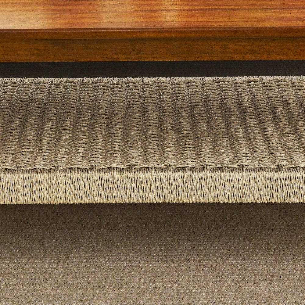 Mid-Century Boho Rattan Coffee Table with Storage 47 Inch Vintage Wooden Low Table for Living Room Bedroom Patio