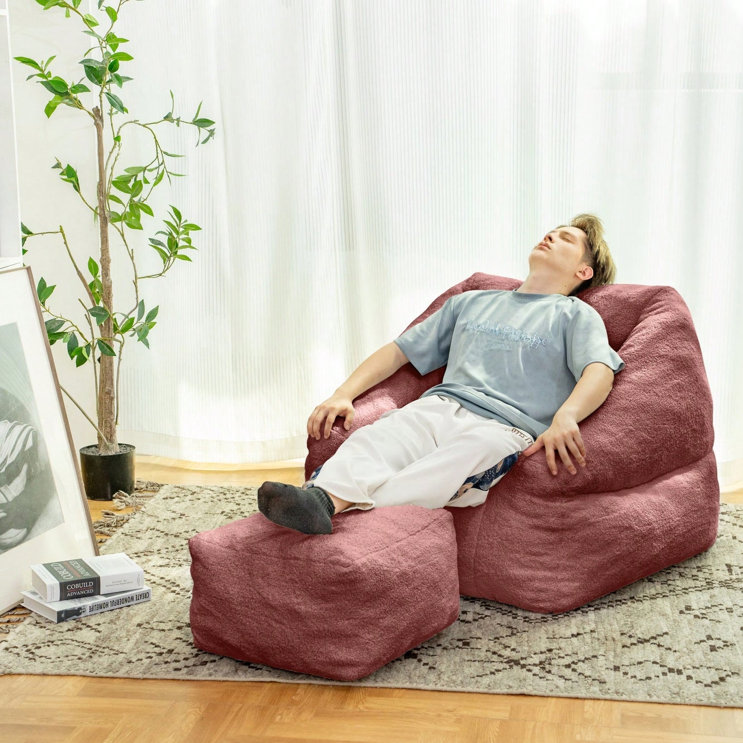 Cozy Faux Fur Bean Bag Chair With Memory Foam Filling For Ultimate Comfort In Living Room, Dorm, Or Game Room