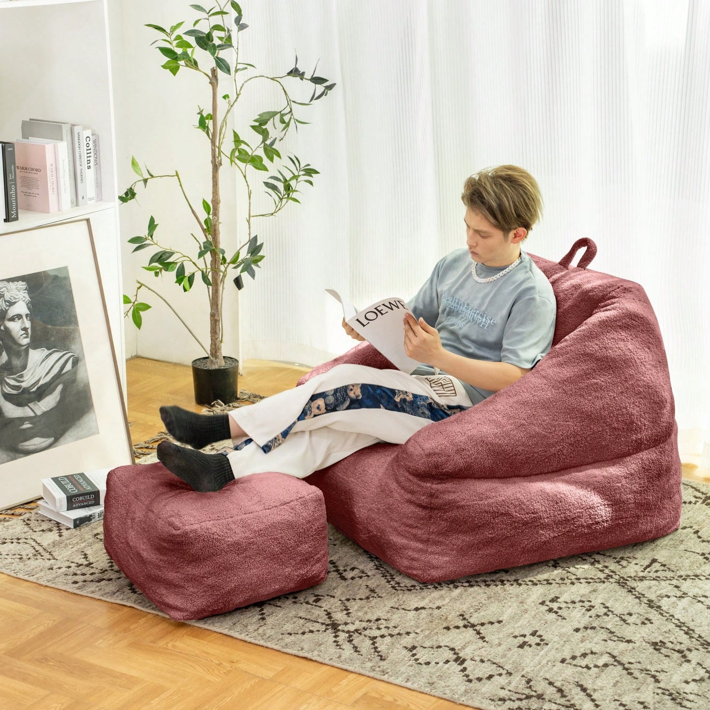 Cozy Faux Fur Bean Bag Chair With Memory Foam Filling For Ultimate Comfort In Living Room, Dorm, Or Game Room