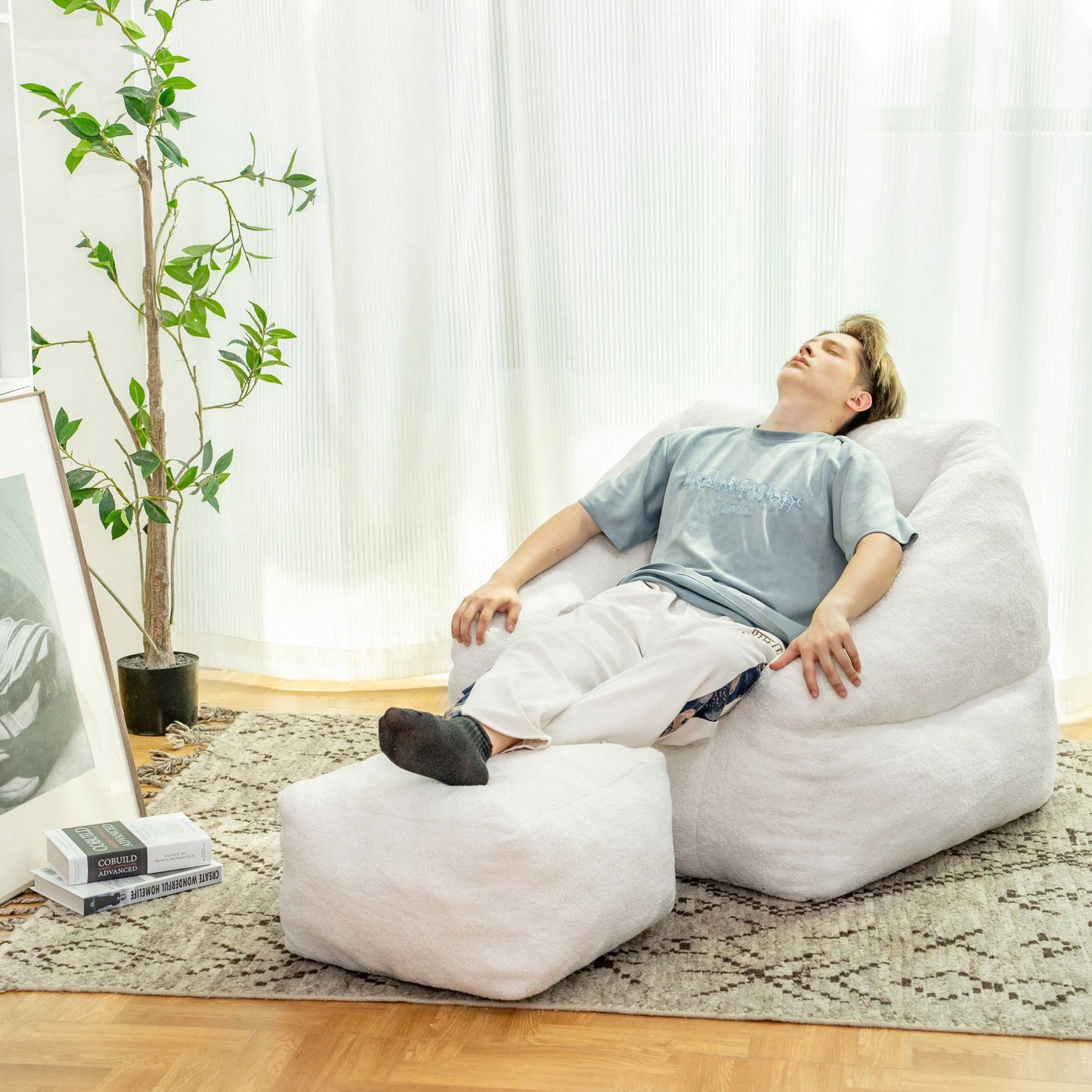 Cozy Faux Fur Bean Bag Chair With Memory Foam Filling For Ultimate Comfort In Living Room, Dorm, Or Game Room