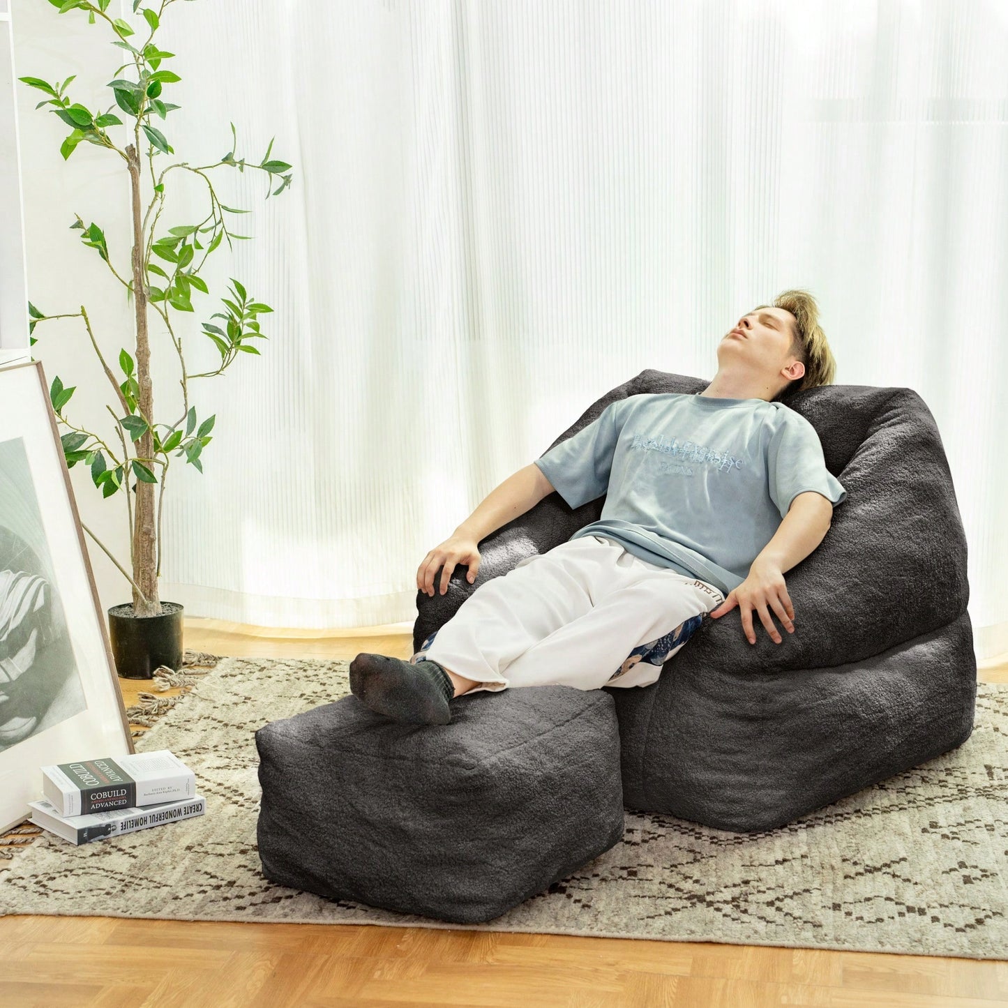 Cozy Faux Fur Bean Bag Chair With Memory Foam Filling For Ultimate Comfort In Living Room, Dorm, Or Game Room