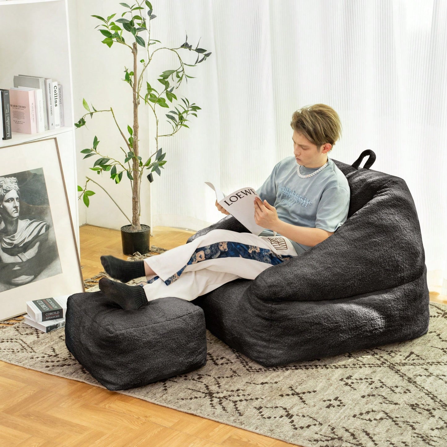 Cozy Faux Fur Bean Bag Chair With Memory Foam Filling For Ultimate Comfort In Living Room, Dorm, Or Game Room