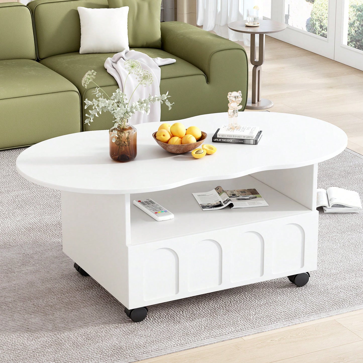 Cloud Shaped Coffee Table With Storage Drawer And Wheels For Living Room