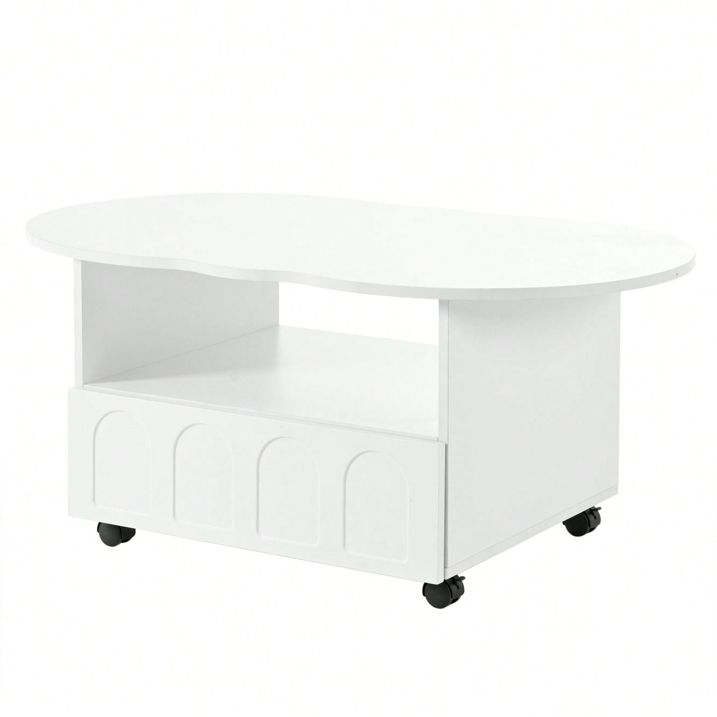 Cloud Shaped Coffee Table With Storage Drawer And Wheels For Living Room