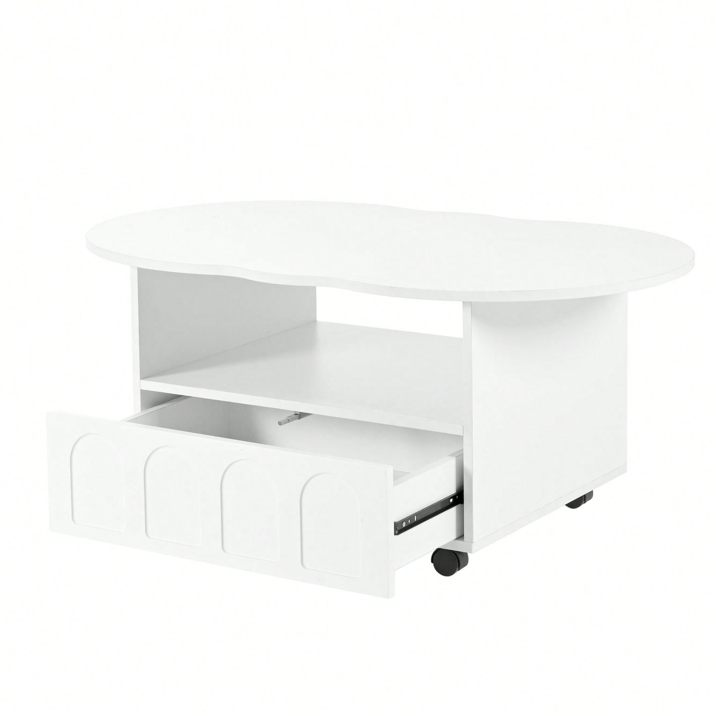 Cloud Shaped Coffee Table With Storage Drawer And Wheels For Living Room
