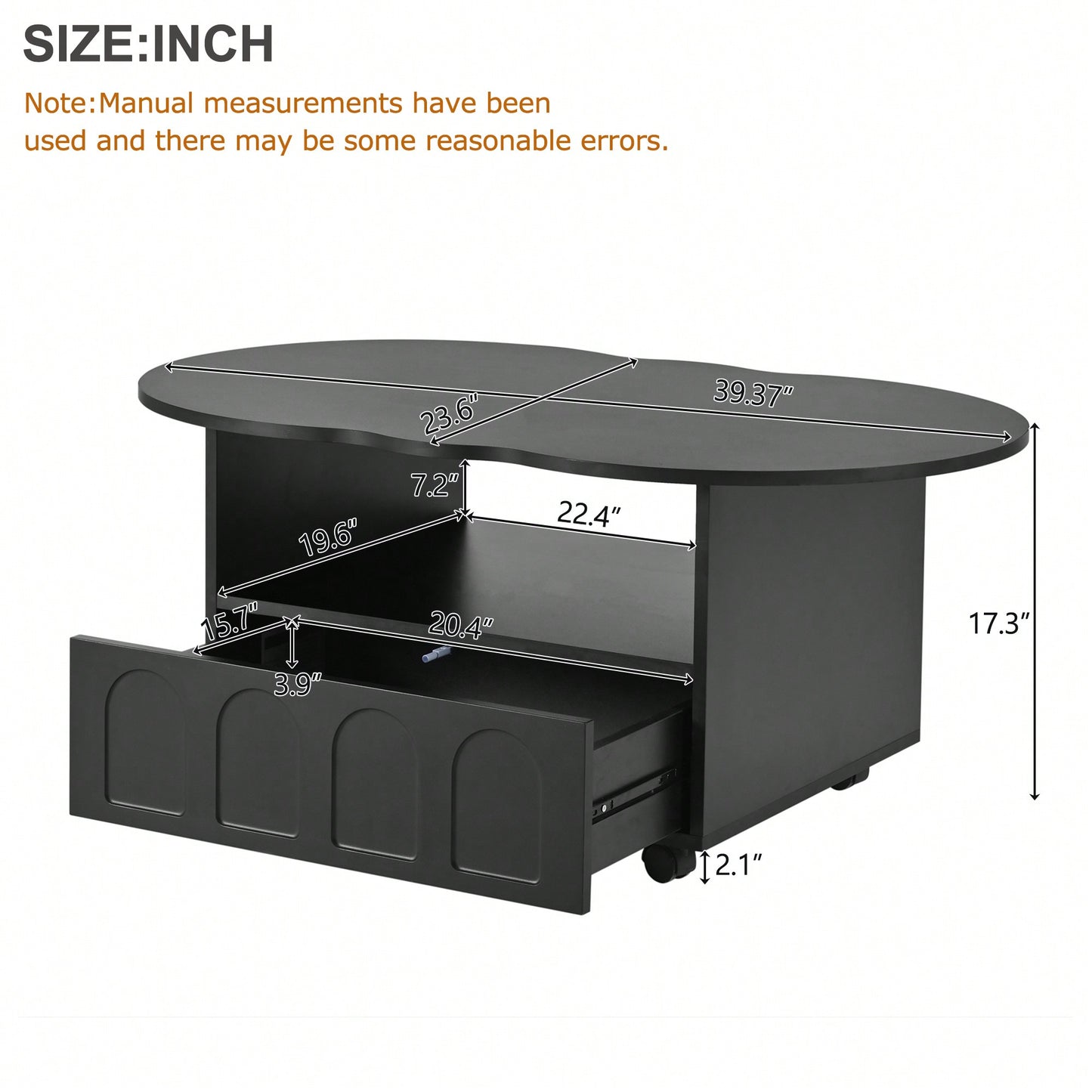 Cloud Shaped Coffee Table With Storage Drawer And Wheels For Living Room