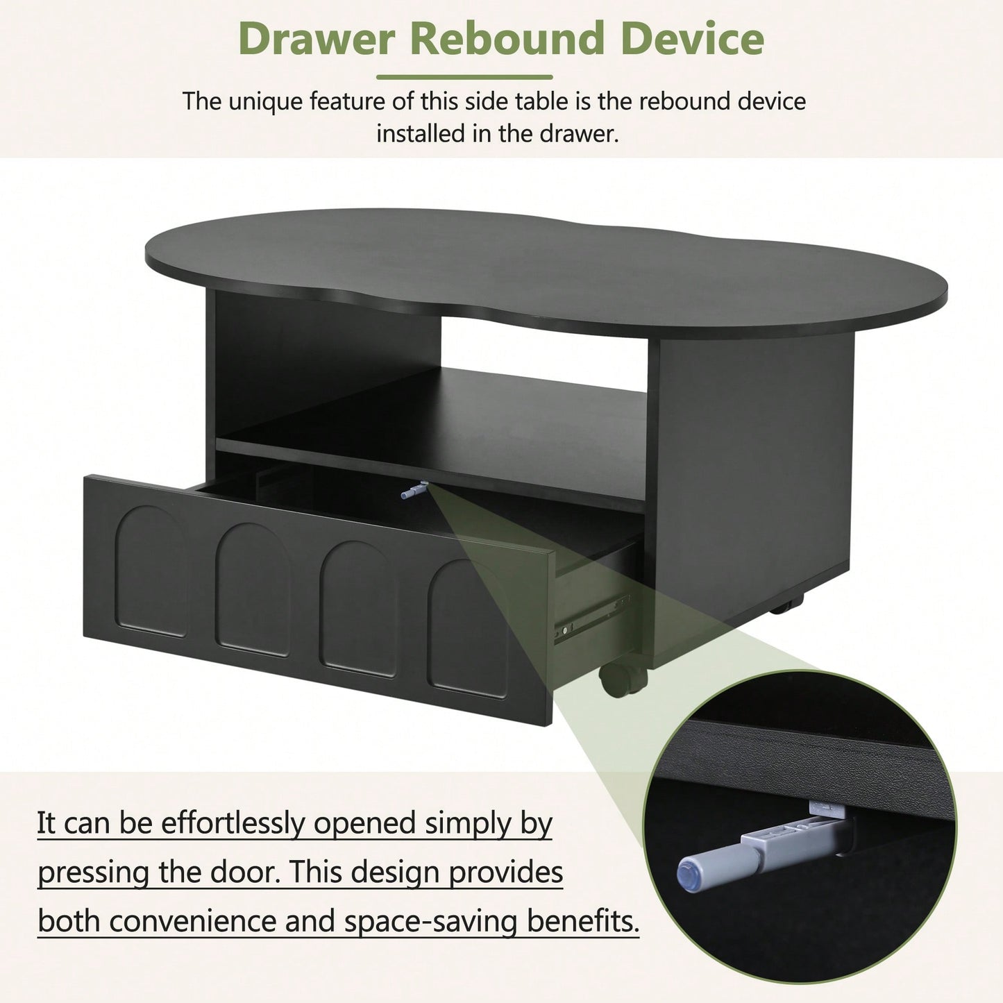 Cloud Shaped Coffee Table With Storage Drawer And Wheels For Living Room