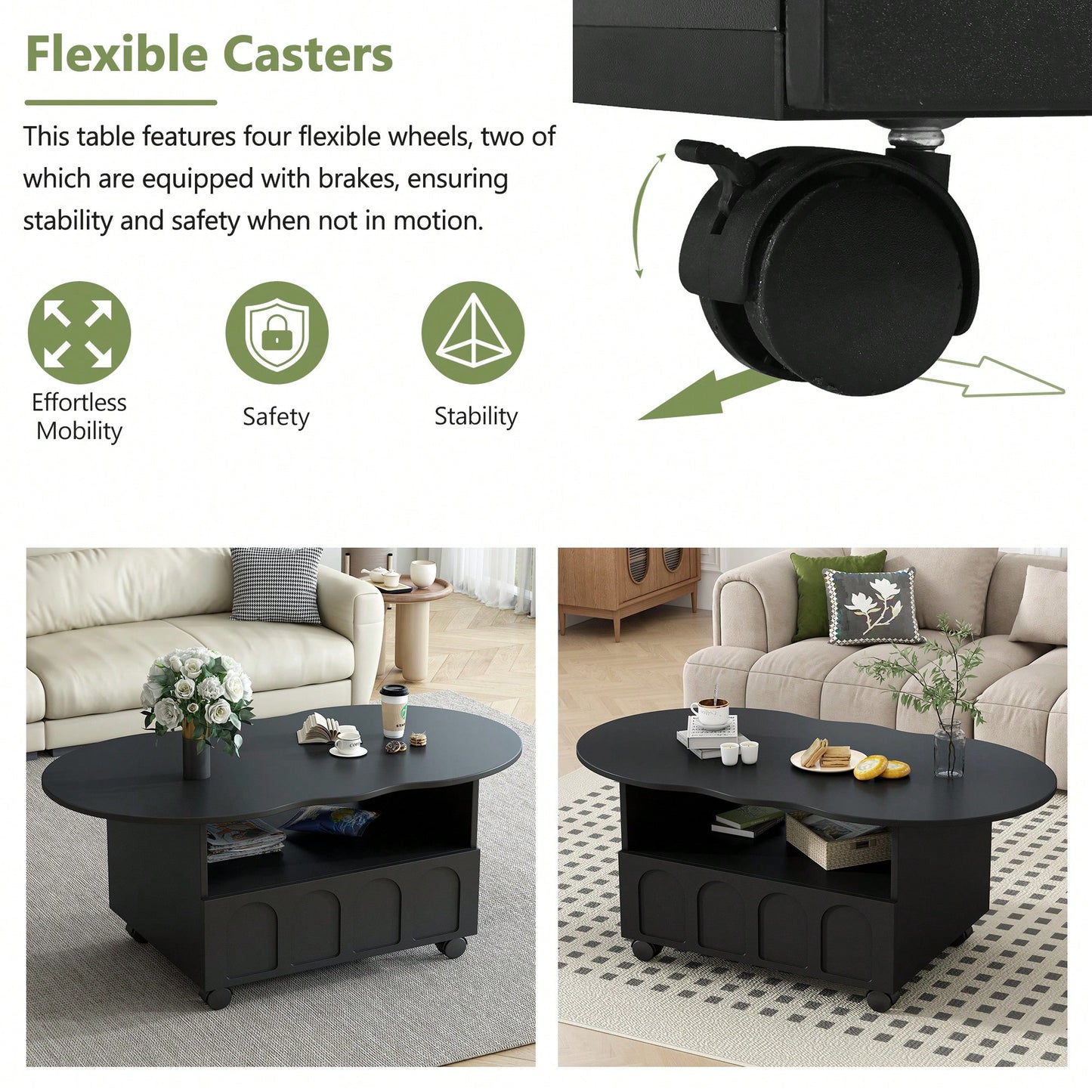 Cloud Shaped Coffee Table With Storage Drawer And Wheels For Living Room