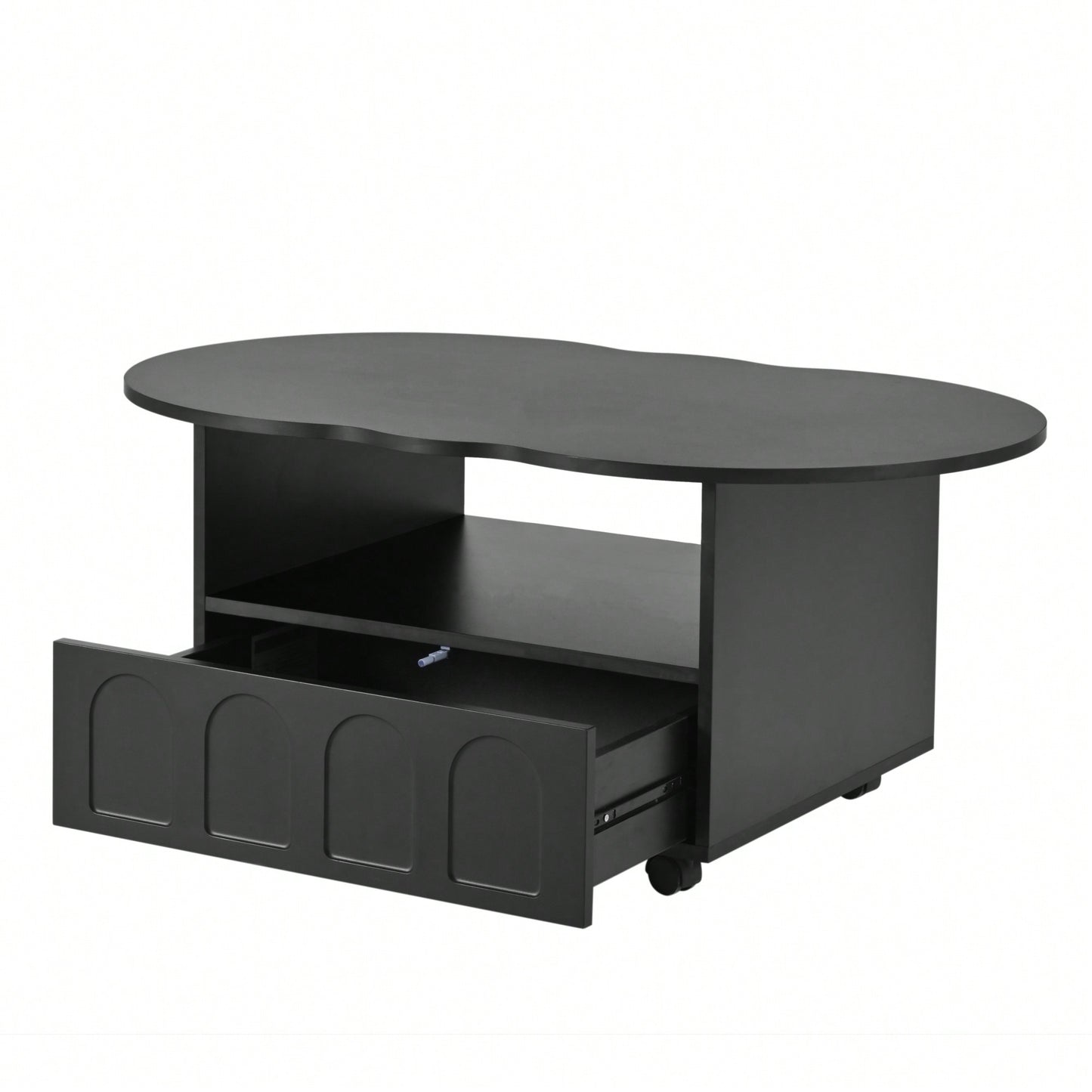 Cloud Shaped Coffee Table With Storage Drawer And Wheels For Living Room