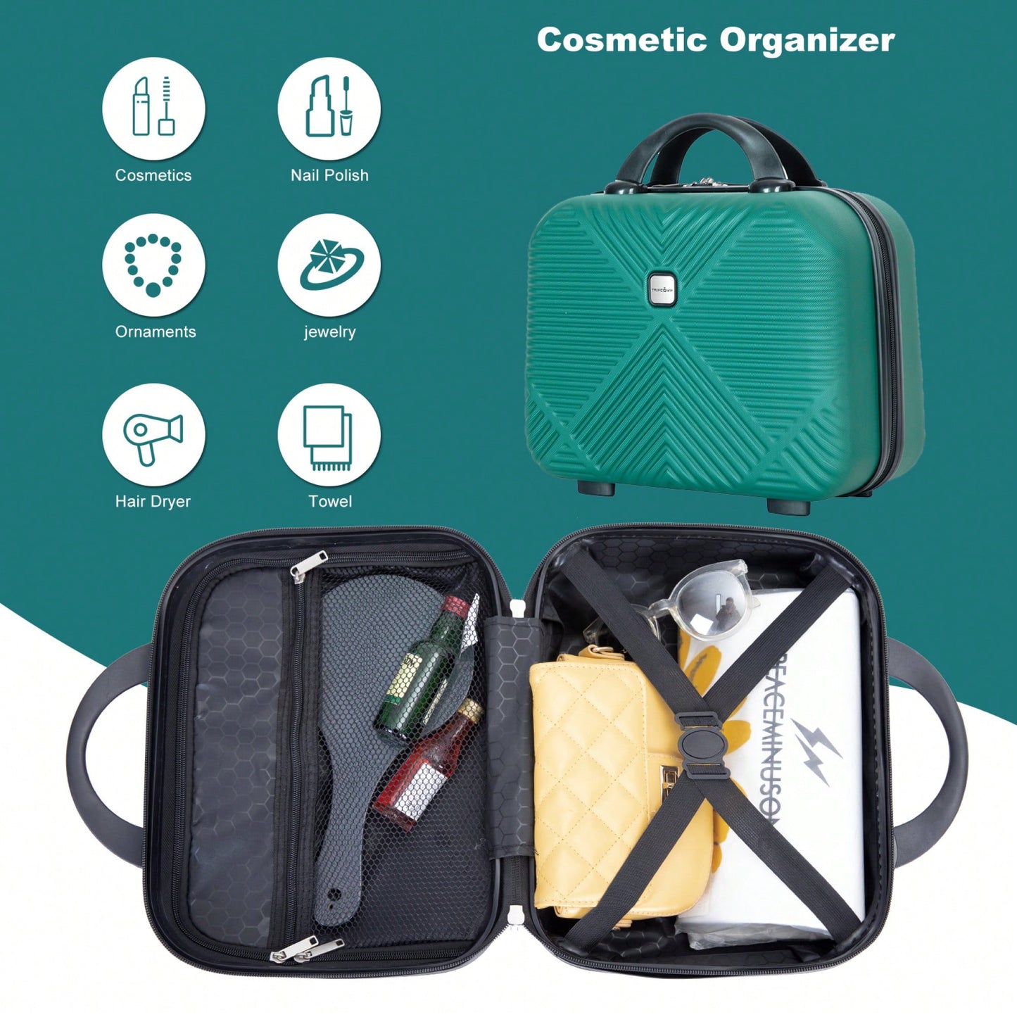 Lightweight 2 Piece ABS Luggage Set With 20 Inch Carry-On And 14 Inch Cosmetic Case, 360° Spinner Wheels For Easy Maneuverability