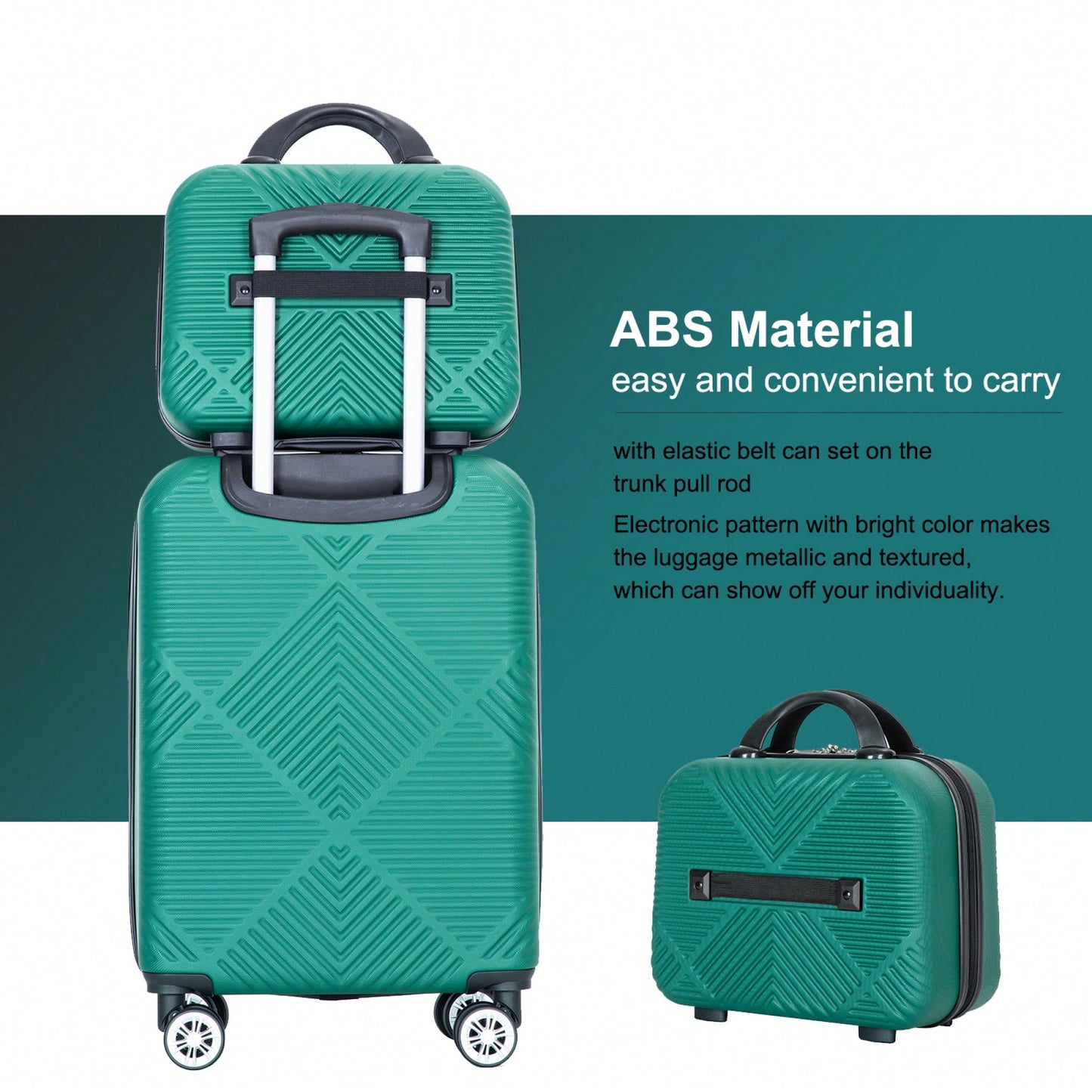 Lightweight 2 Piece ABS Luggage Set With 20 Inch Carry-On And 14 Inch Cosmetic Case, 360° Spinner Wheels For Easy Maneuverability