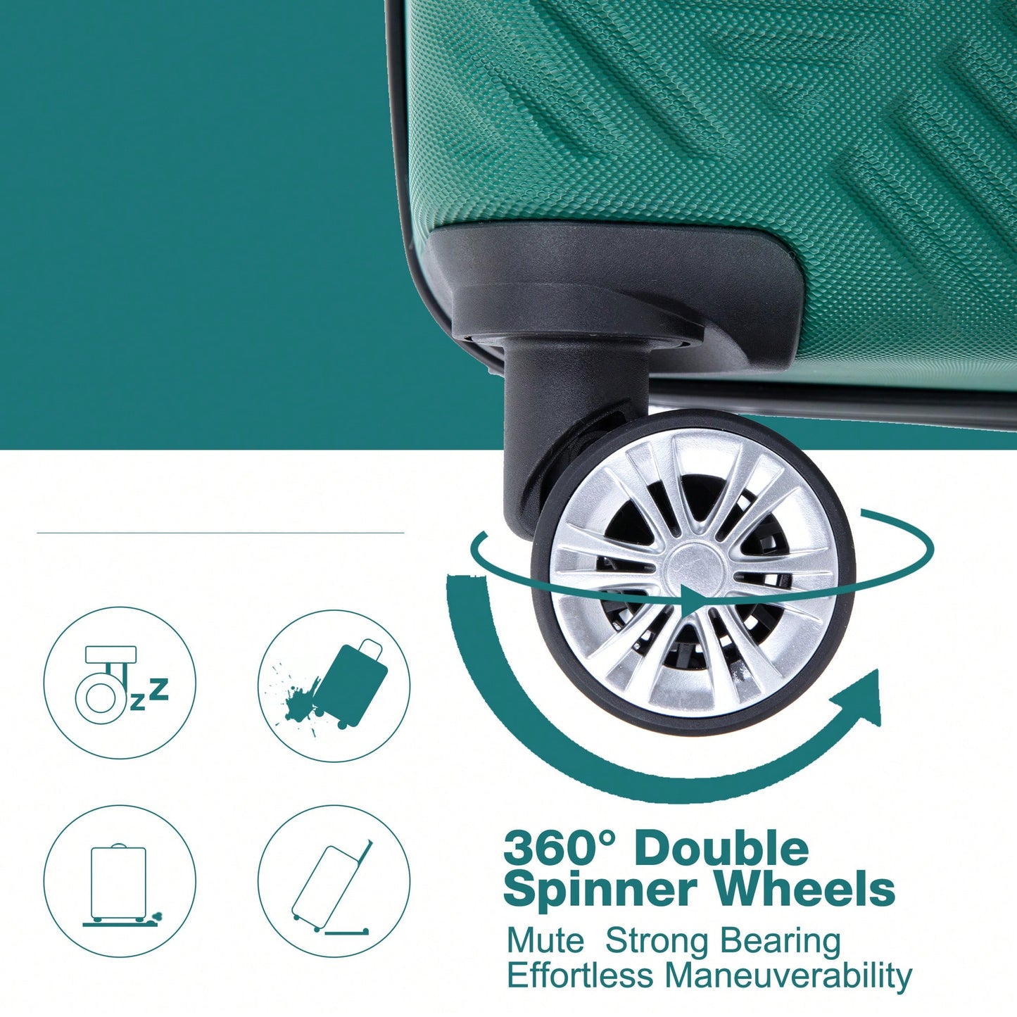Lightweight 2 Piece ABS Luggage Set With 20 Inch Carry-On And 14 Inch Cosmetic Case, 360° Spinner Wheels For Easy Maneuverability