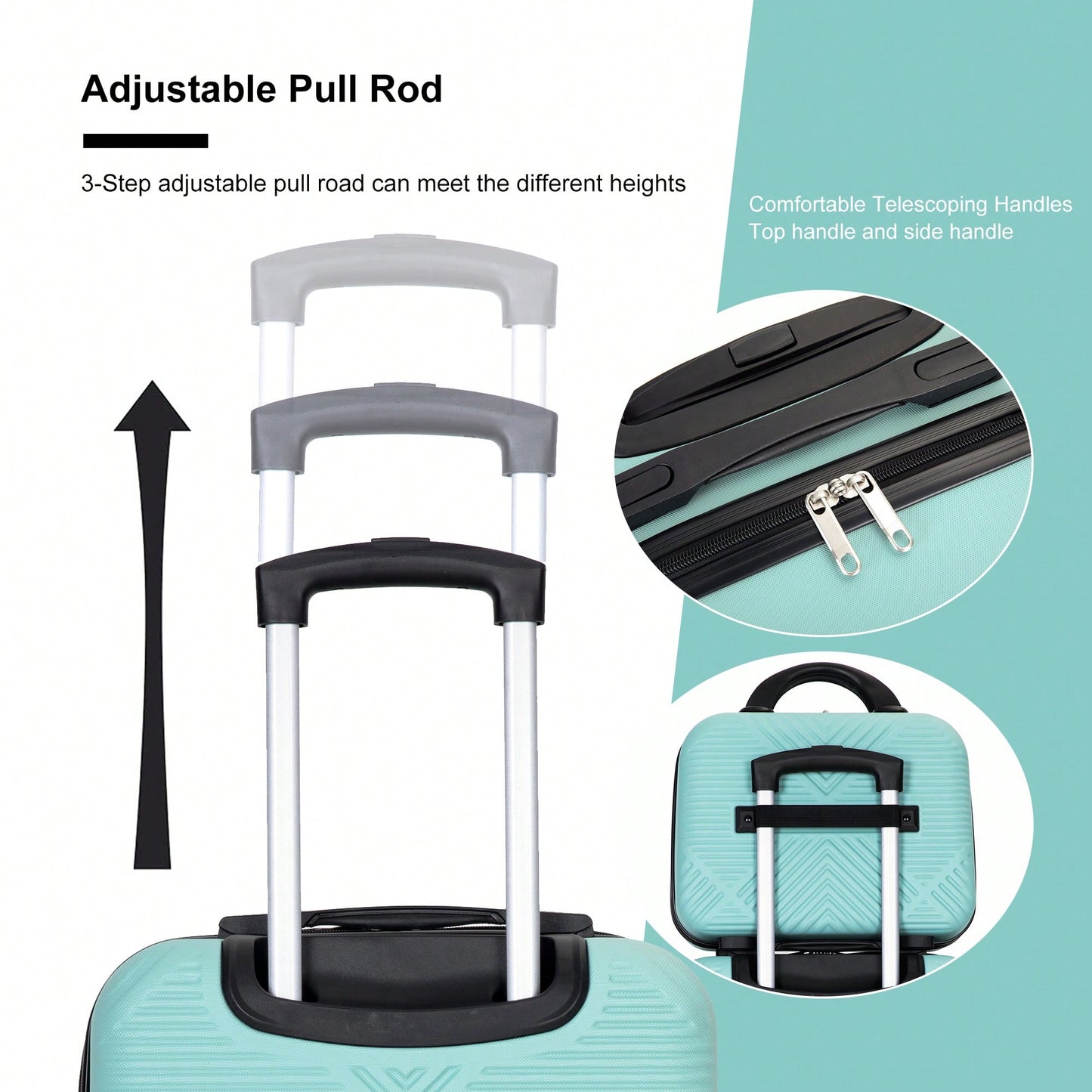 Lightweight 2 Piece ABS Luggage Set With 20 Inch Carry-On And 14 Inch Cosmetic Case, 360° Spinner Wheels For Easy Maneuverability
