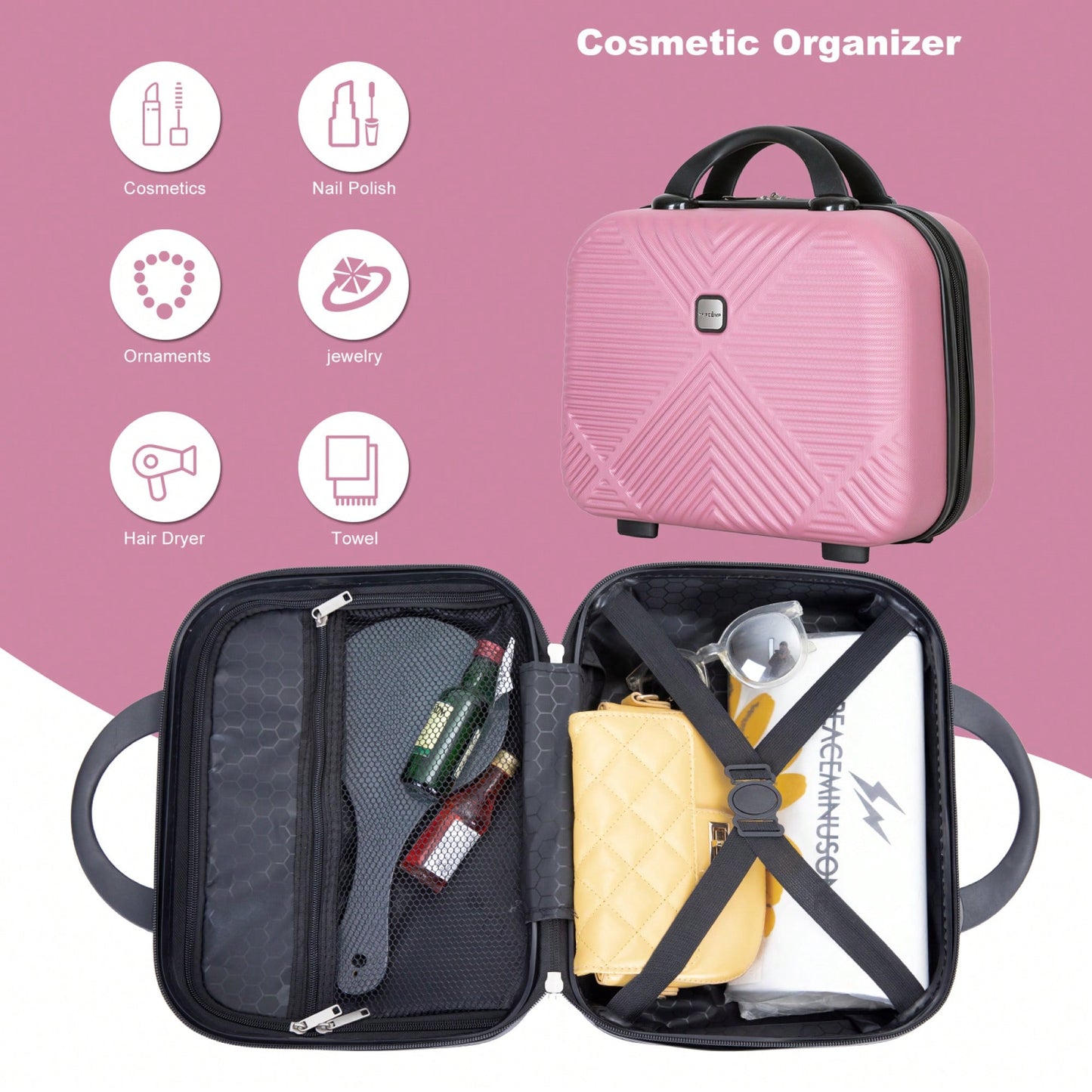 Lightweight 2 Piece ABS Luggage Set With 20 Inch Carry-On And 14 Inch Cosmetic Case, 360° Spinner Wheels For Easy Maneuverability