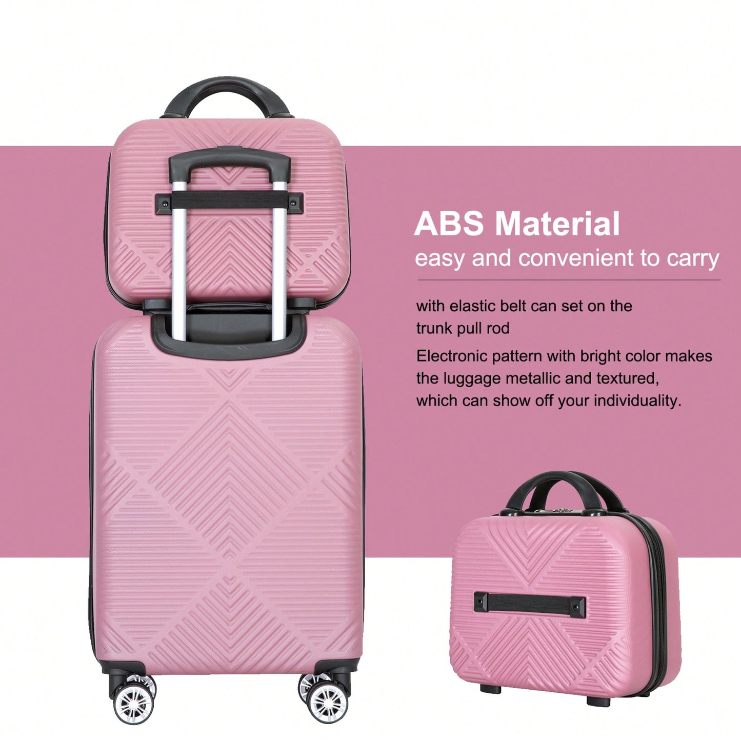 Lightweight 2 Piece ABS Luggage Set With 20 Inch Carry-On And 14 Inch Cosmetic Case, 360° Spinner Wheels For Easy Maneuverability