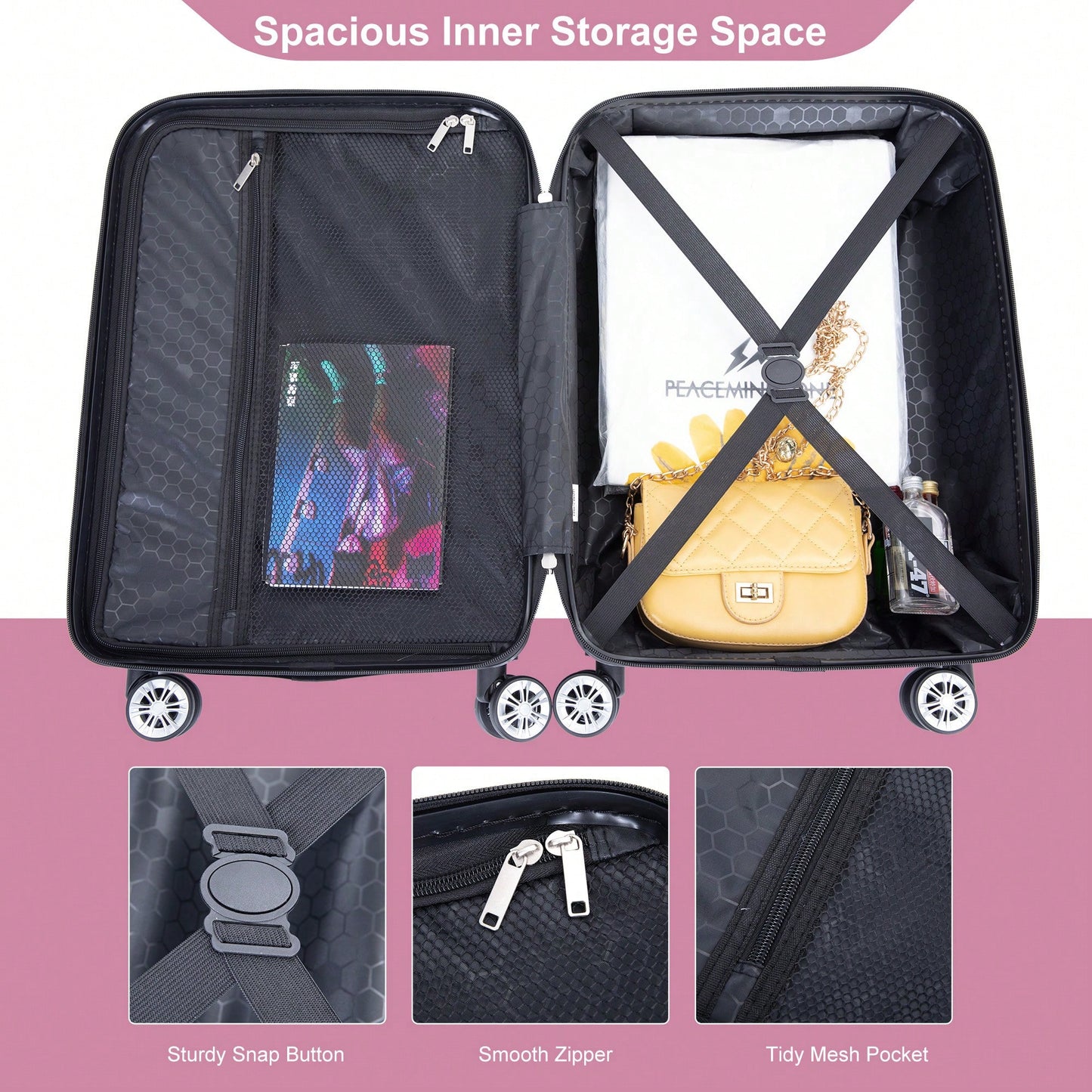 Lightweight 2 Piece ABS Luggage Set With 20 Inch Carry-On And 14 Inch Cosmetic Case, 360° Spinner Wheels For Easy Maneuverability